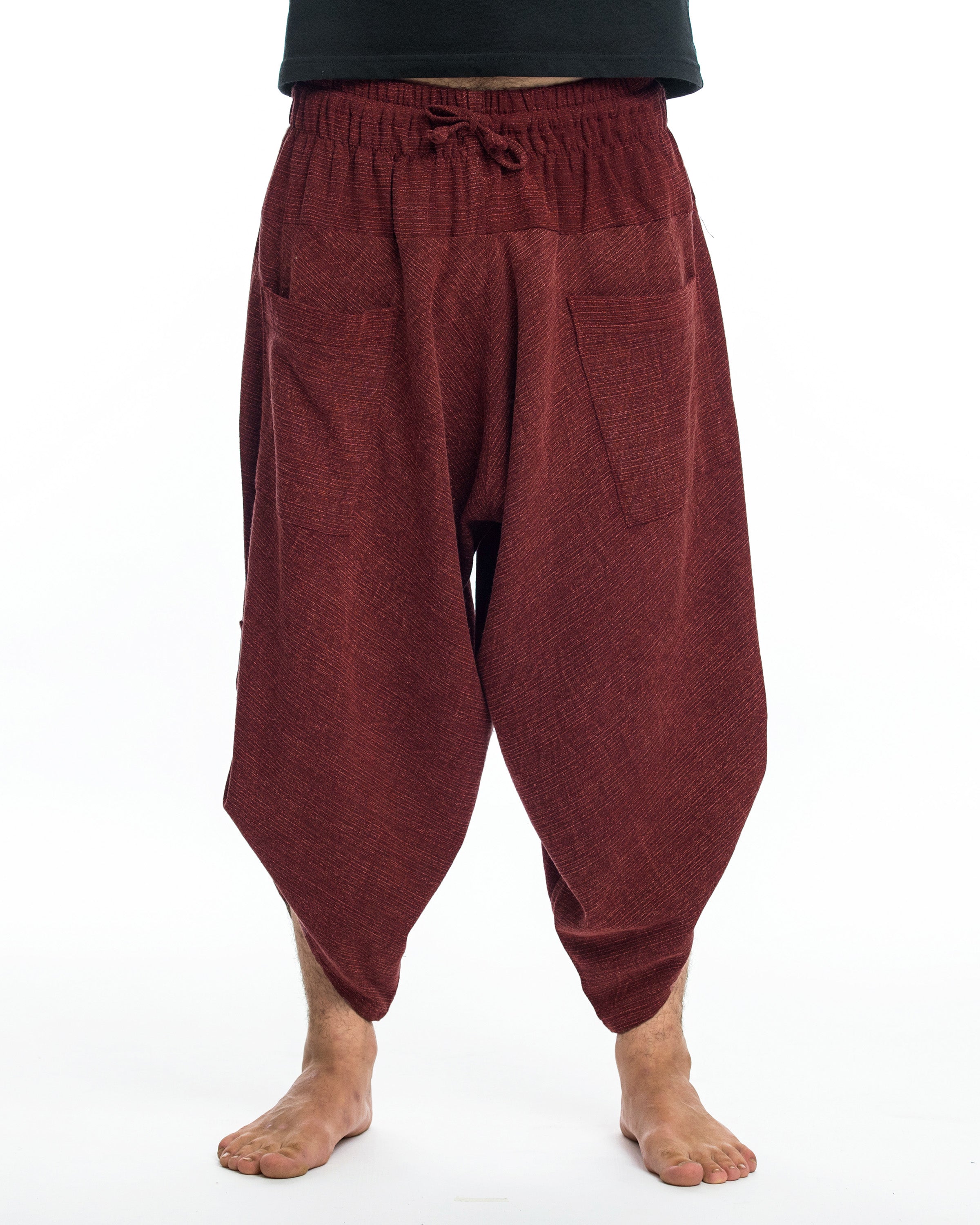 Stone Washed Large Pockets Men's Harem Pants in Red