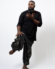Plus Size Stone Washed Patchwork Men Unisex Pants in Black