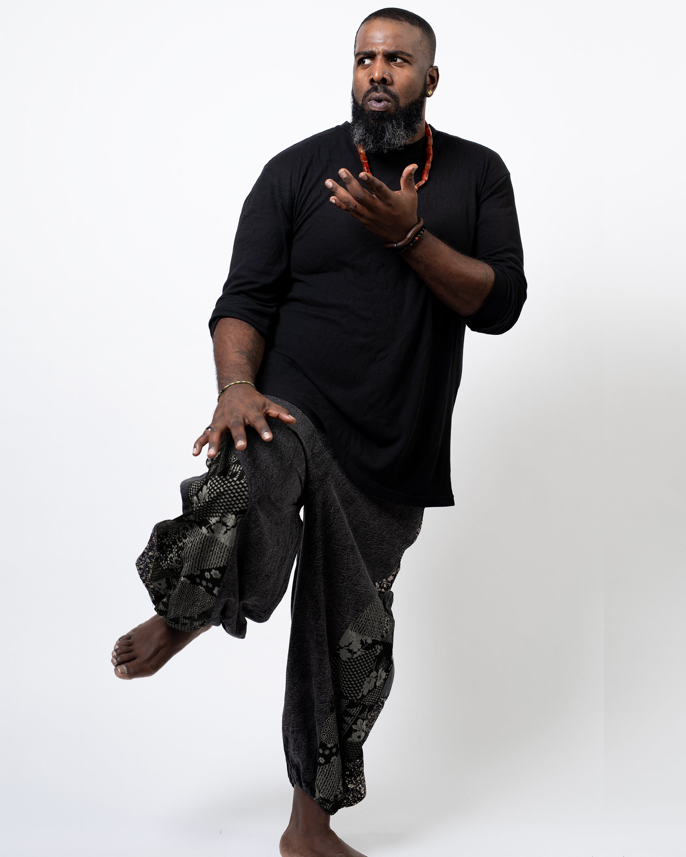 Plus Size Stone Washed Patchwork Men Unisex Pants in Black