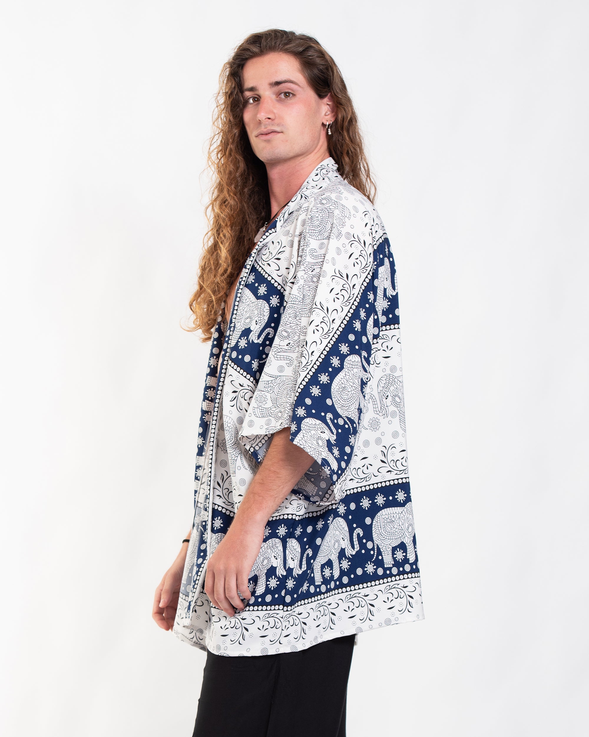 Floral Elephant Kimono Cardigan in Navy