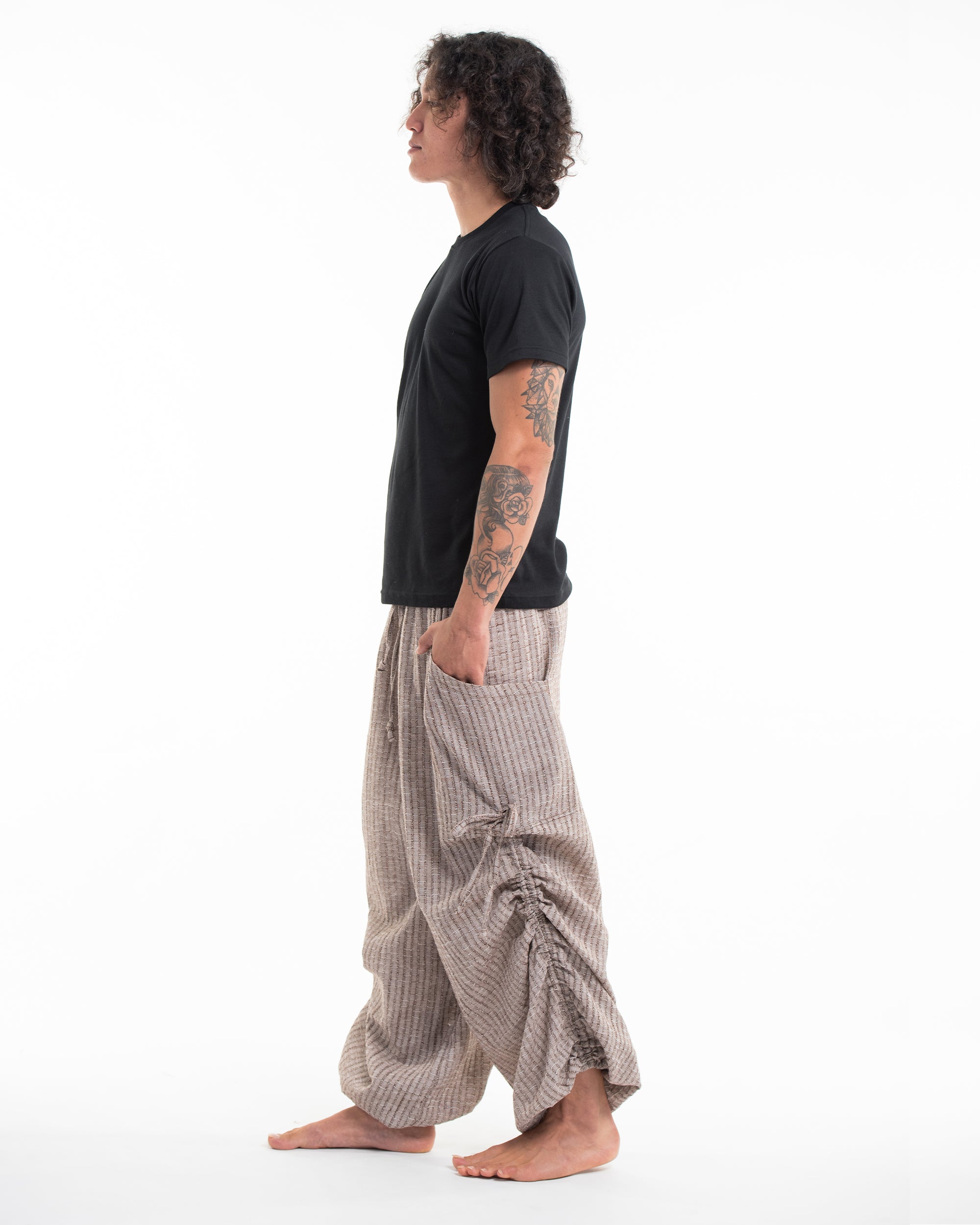 Men's Ribbed Tencel Cotton Blend Pants in Brown