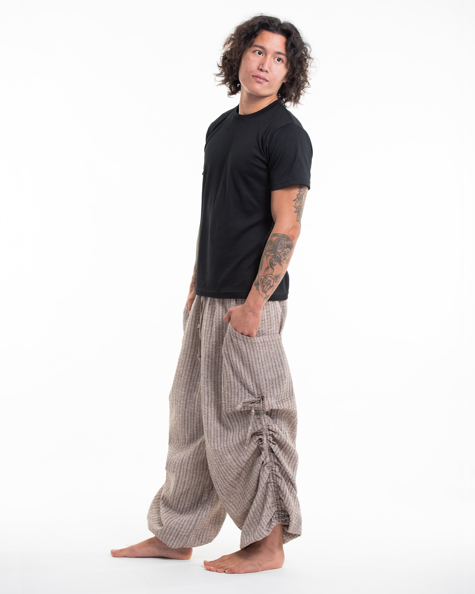 Men's Ribbed Tencel Cotton Blend Pants in Brown