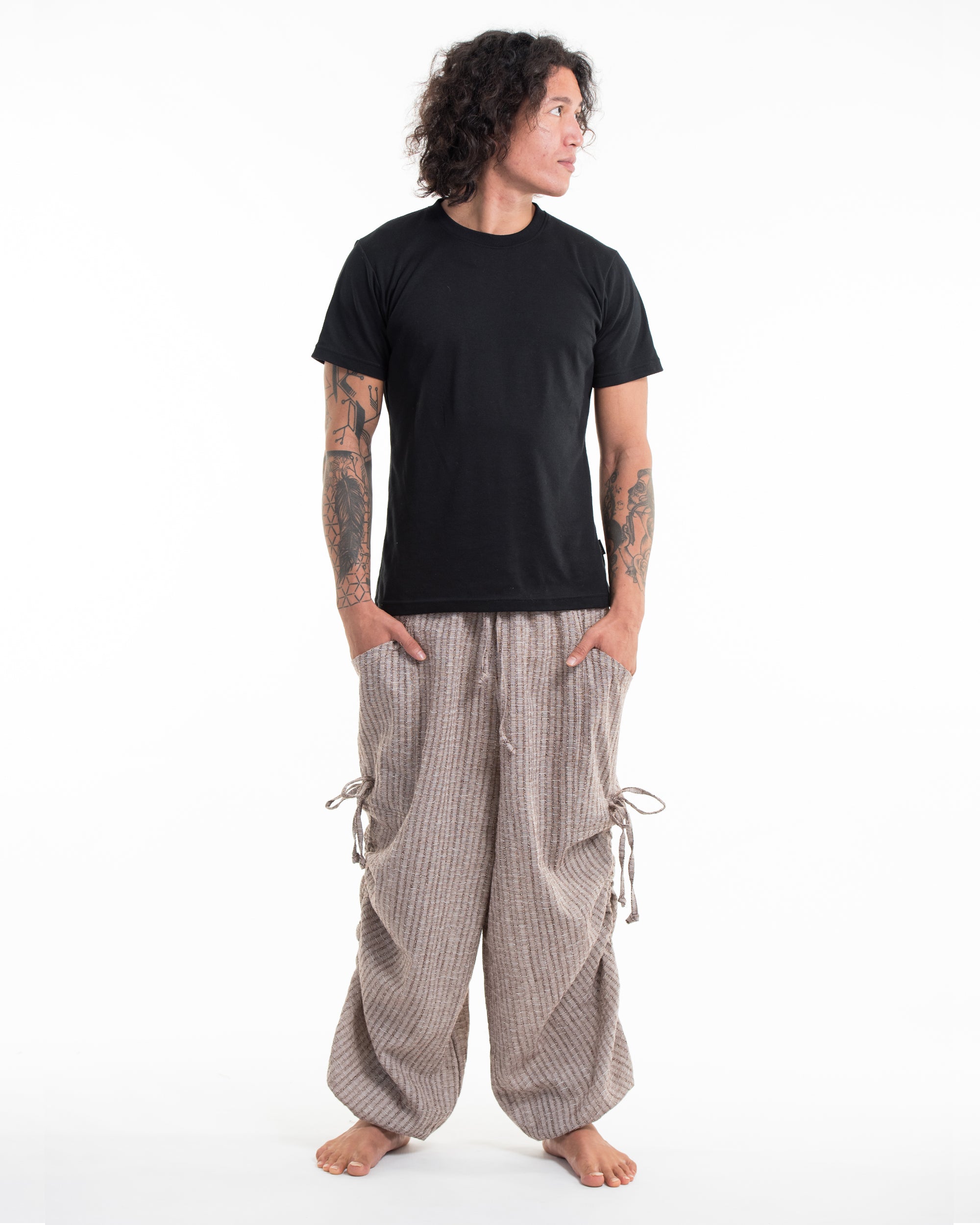 Men's Ribbed Tencel Cotton Blend Pants in Brown