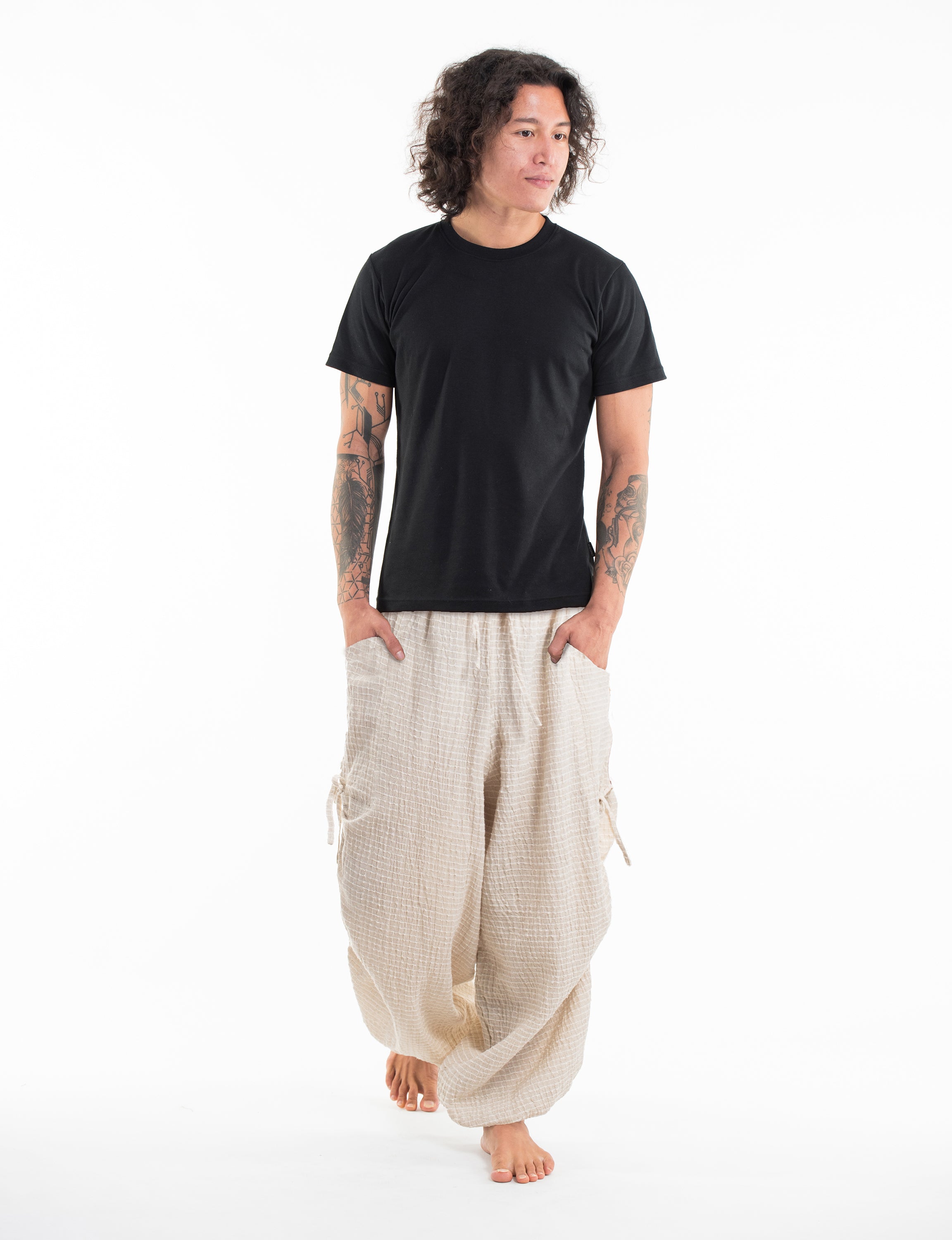 Men's Ribbed Linen Cotton Blend Pants in Natural