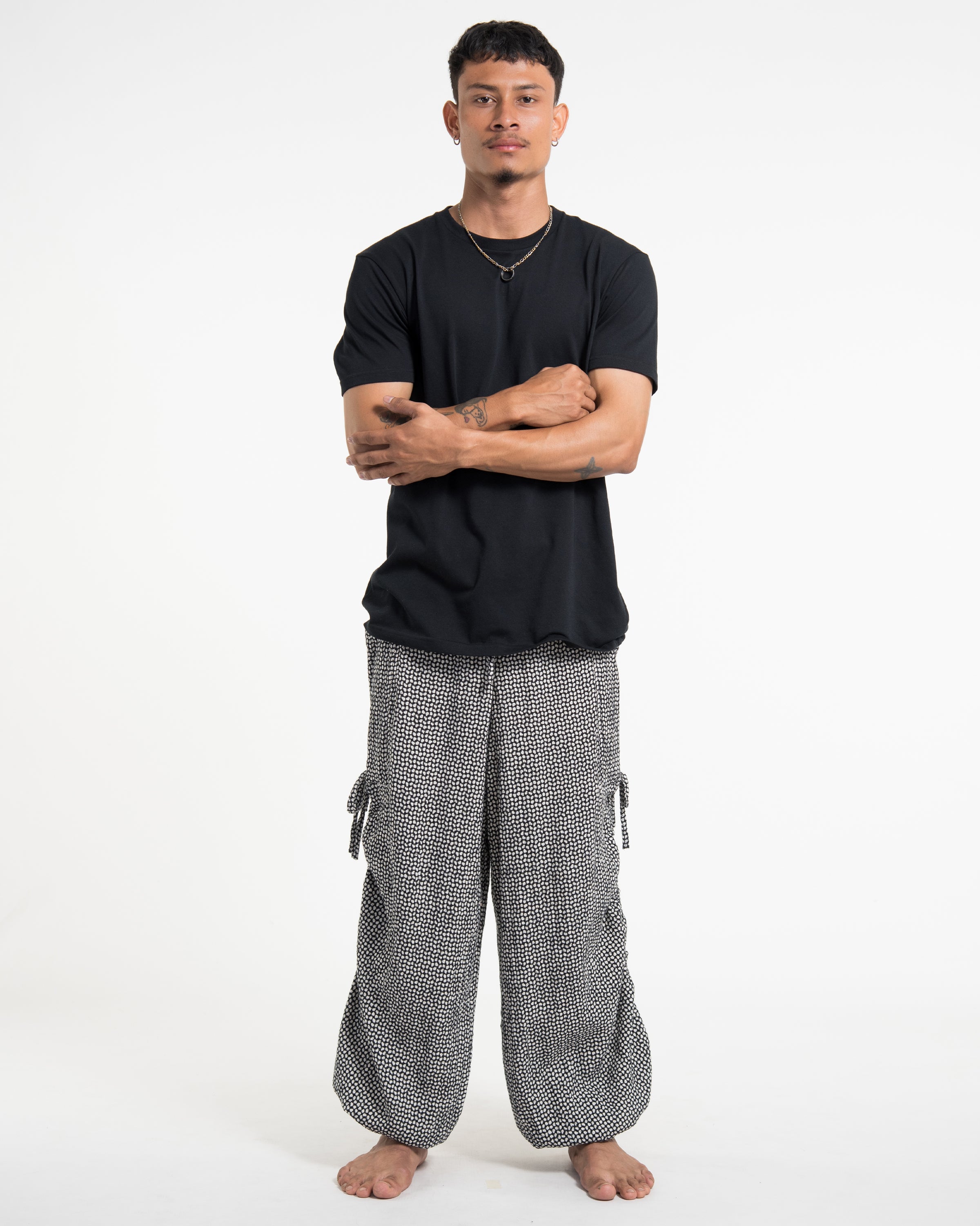 Men's Ribbed Linen Cotton Blend Pants in Black