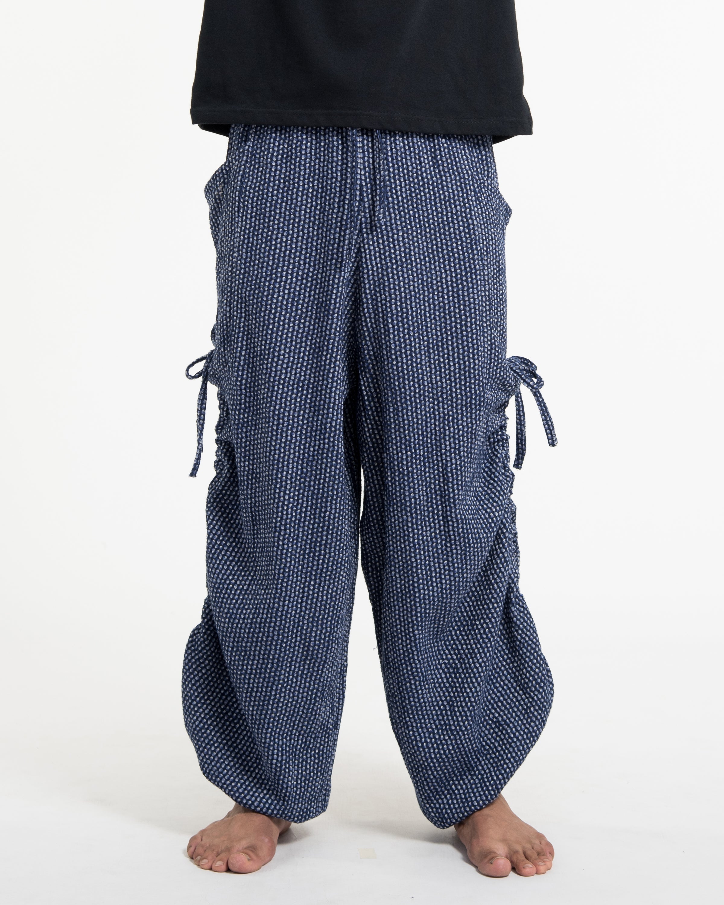 Men's Ribbed Linen Cotton Blend Pants in Blue