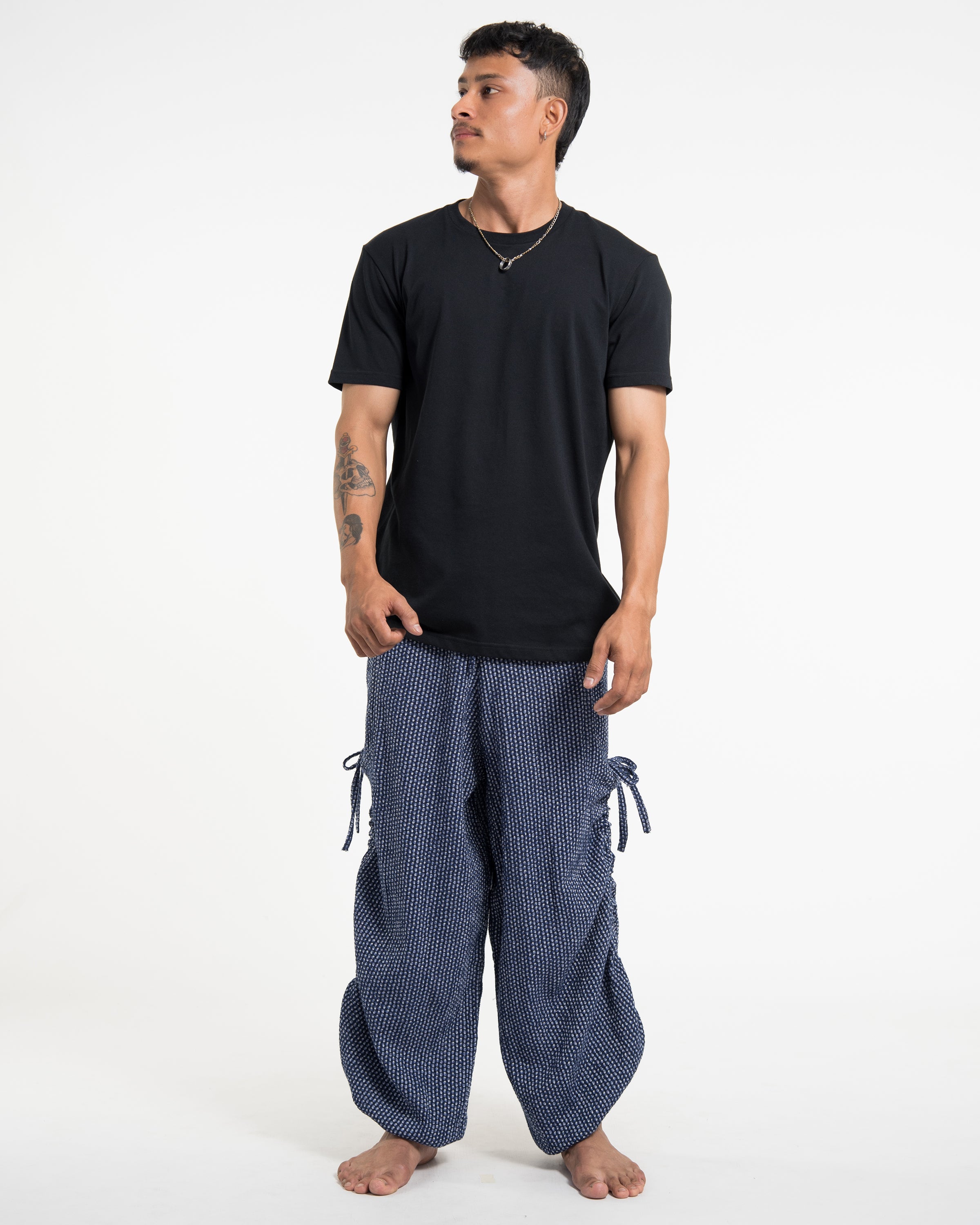 Men's Ribbed Linen Cotton Blend Pants in Blue
