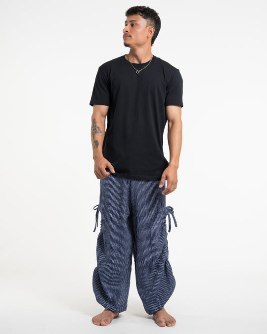 Men's Ribbed Linen Cotton Blend Pants in Blue