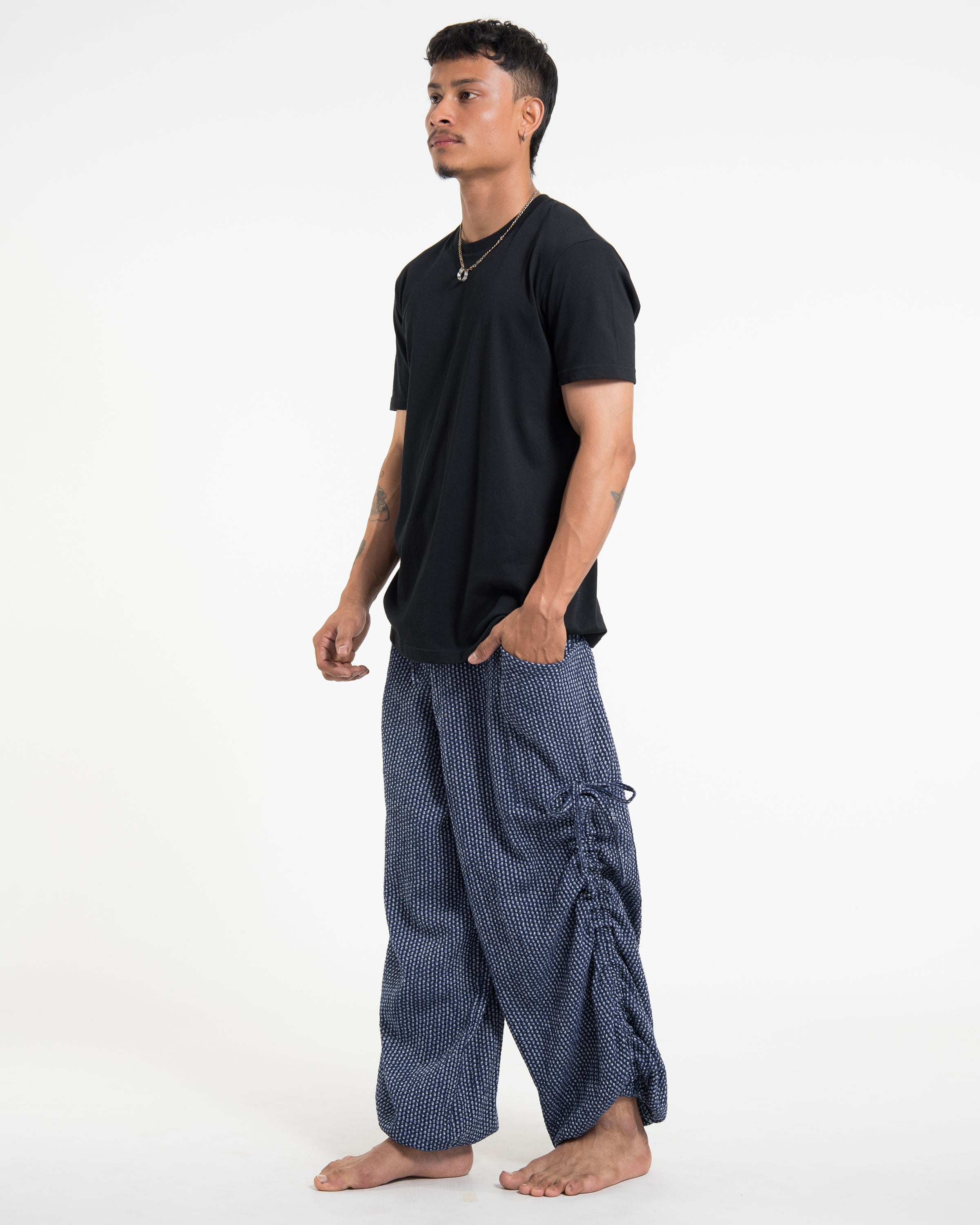 Men's Ribbed Linen Cotton Blend Pants in Blue