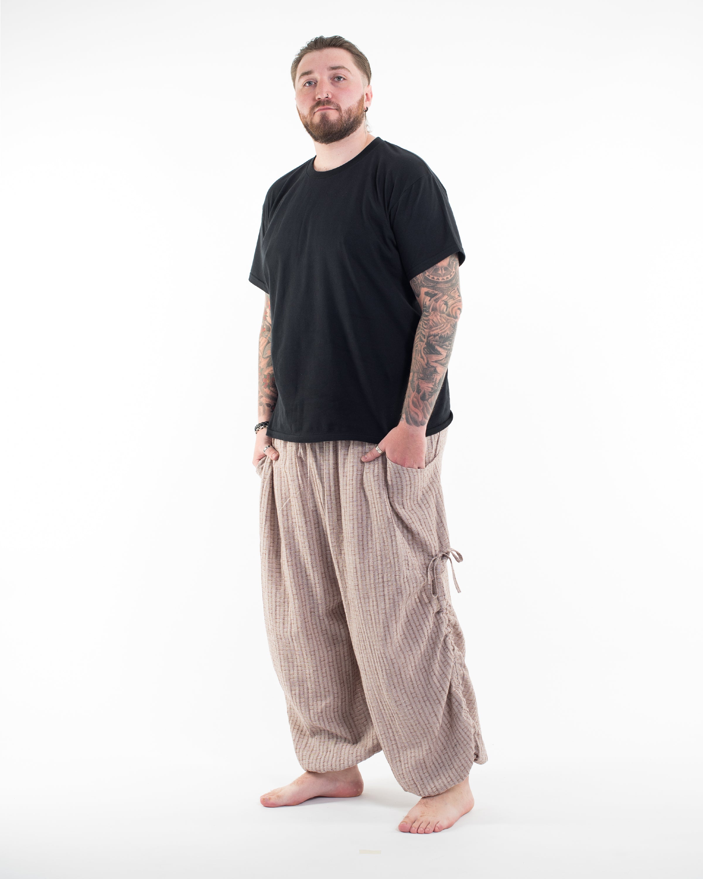 Plus Size Men's Ribbed Tencel Cotton Blend Pants in Brown