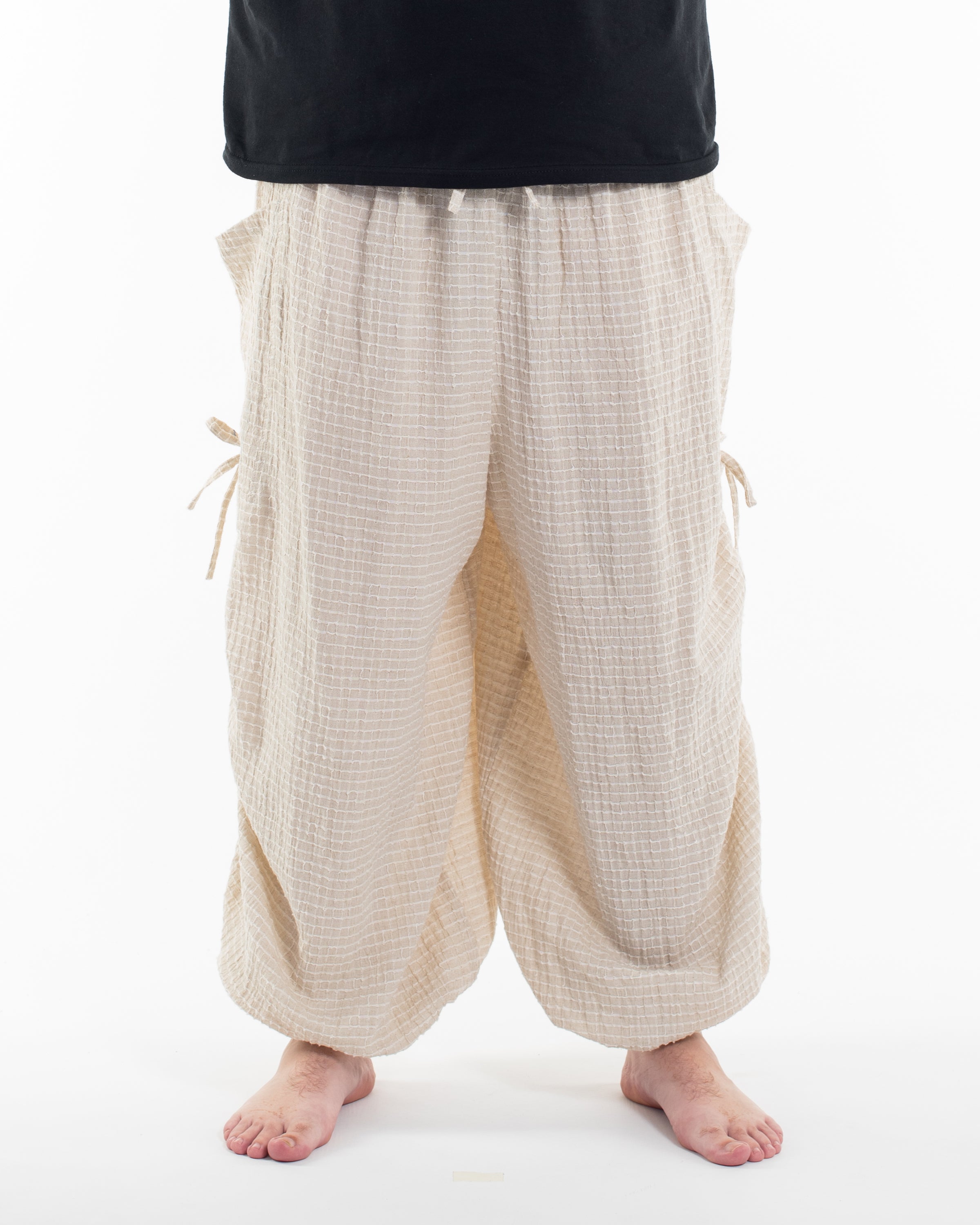 Plus Size Men's Ribbed Linen Cotton Blend Pants in Natural