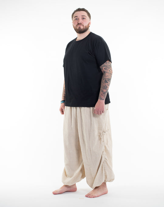 Plus Size Men's Ribbed Linen Cotton Blend Pants in Natural