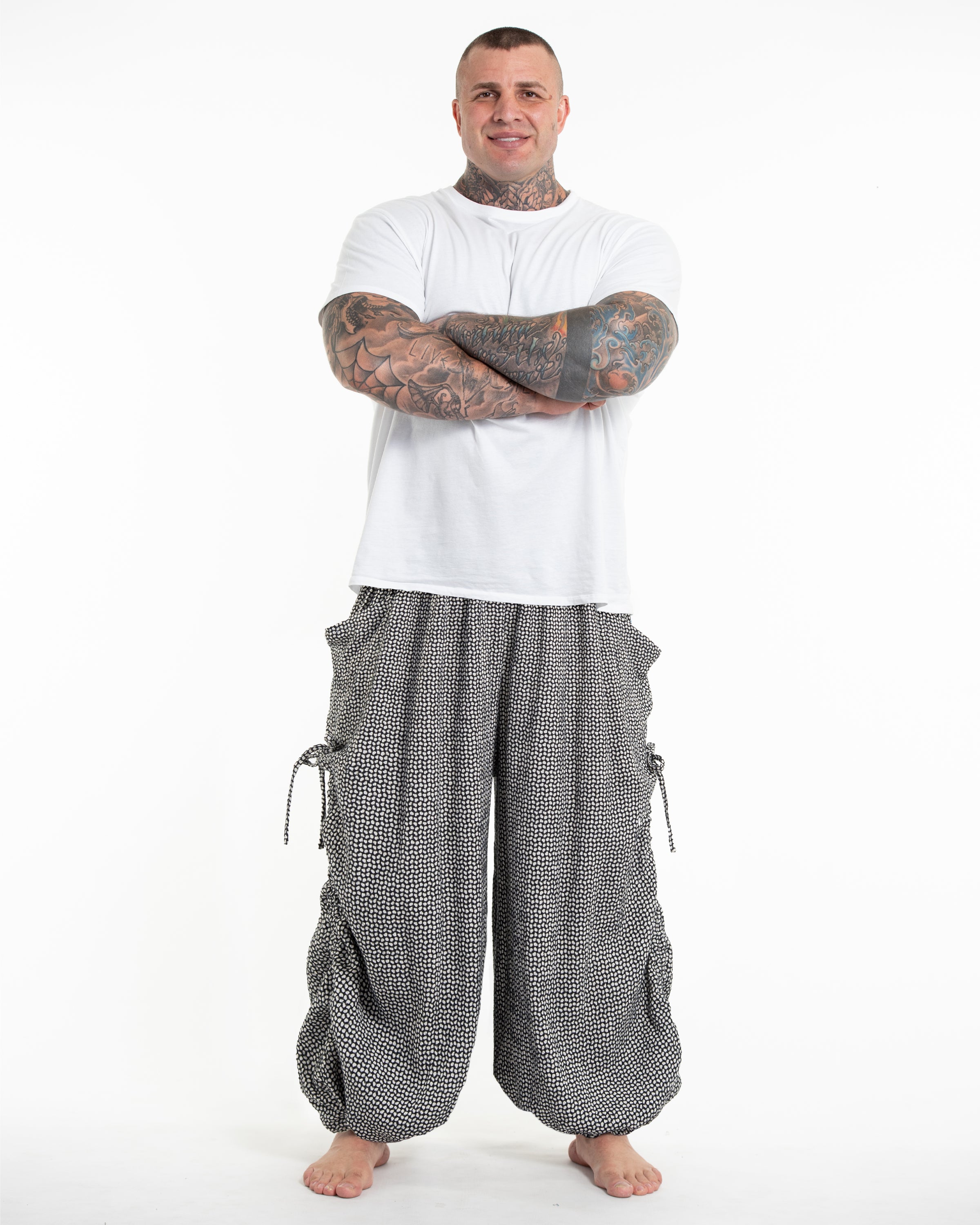 Plus Size Men's Ribbed Linen Cotton Blend Pants in Black