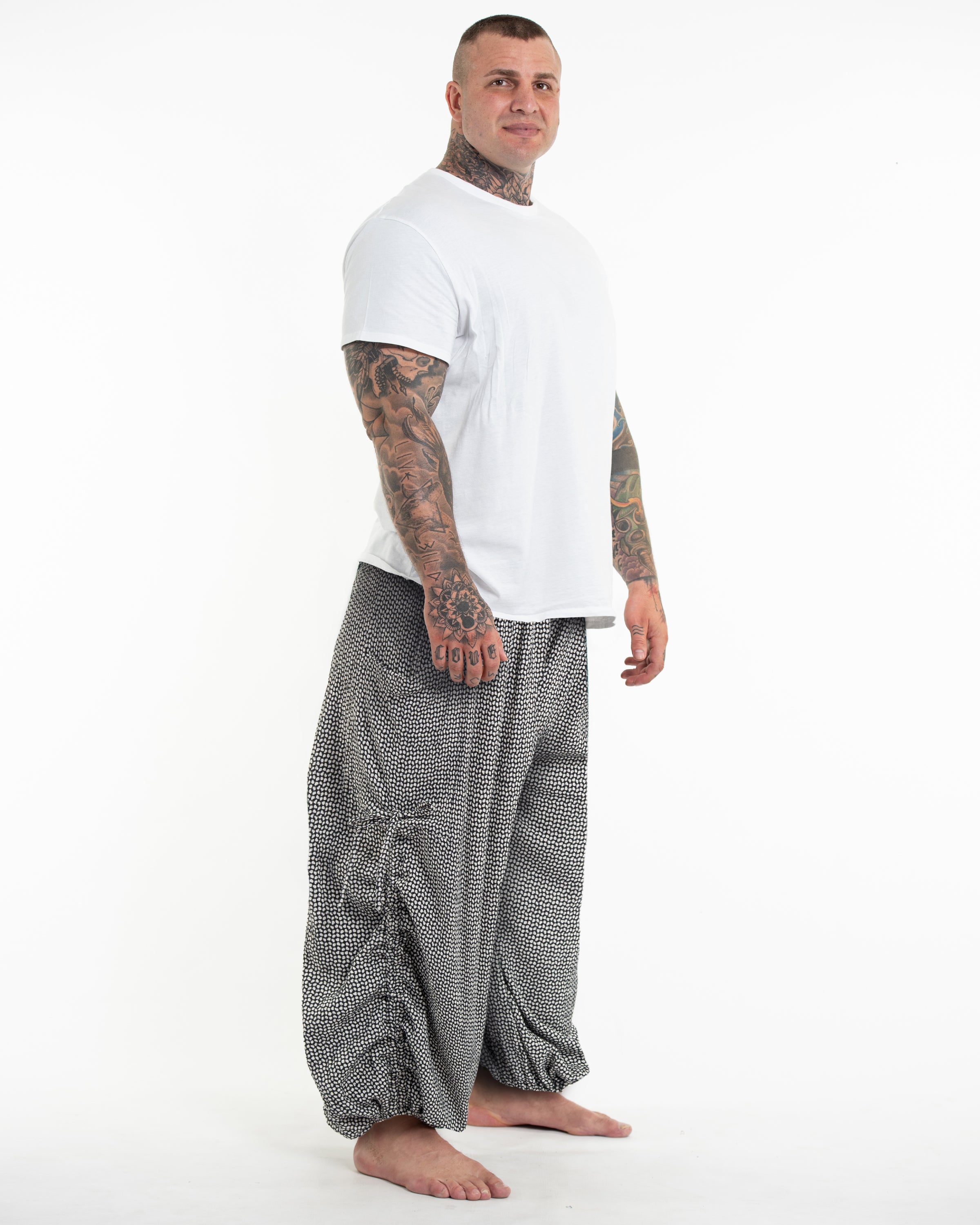 Plus Size Men's Ribbed Linen Cotton Blend Pants in Black