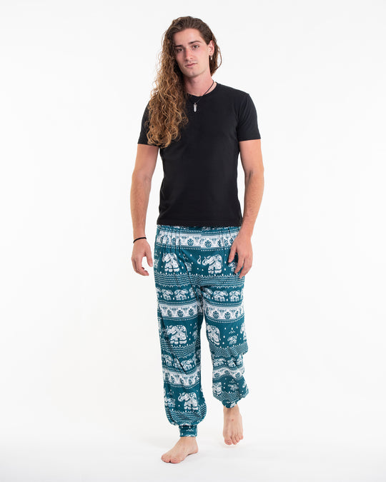 ULTRA SOFT Eco-Friendly Elephant Print Men Harem Pants in Teal