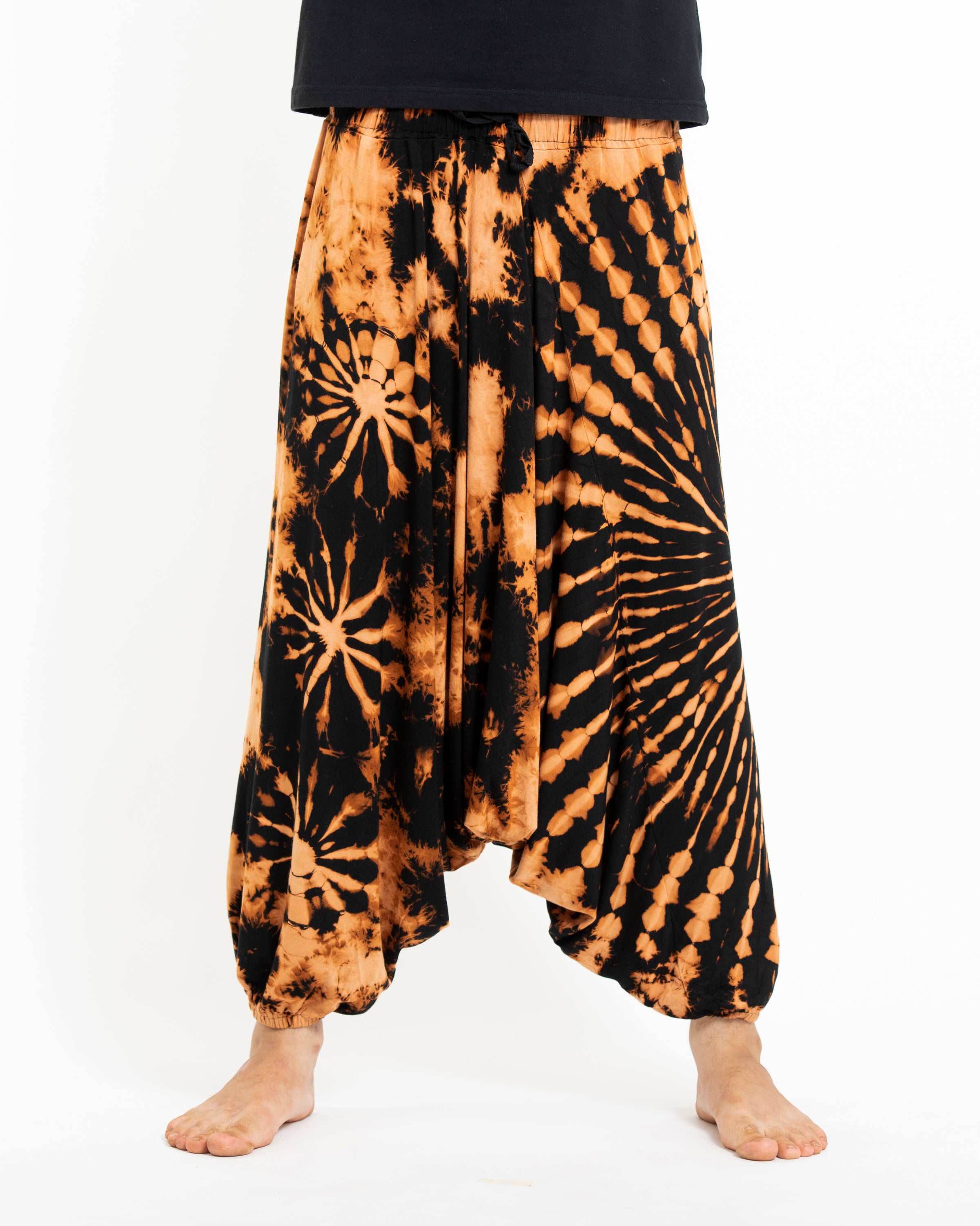 Soft Flex Mens Tie Dye Low Cut Harem Pants in Black