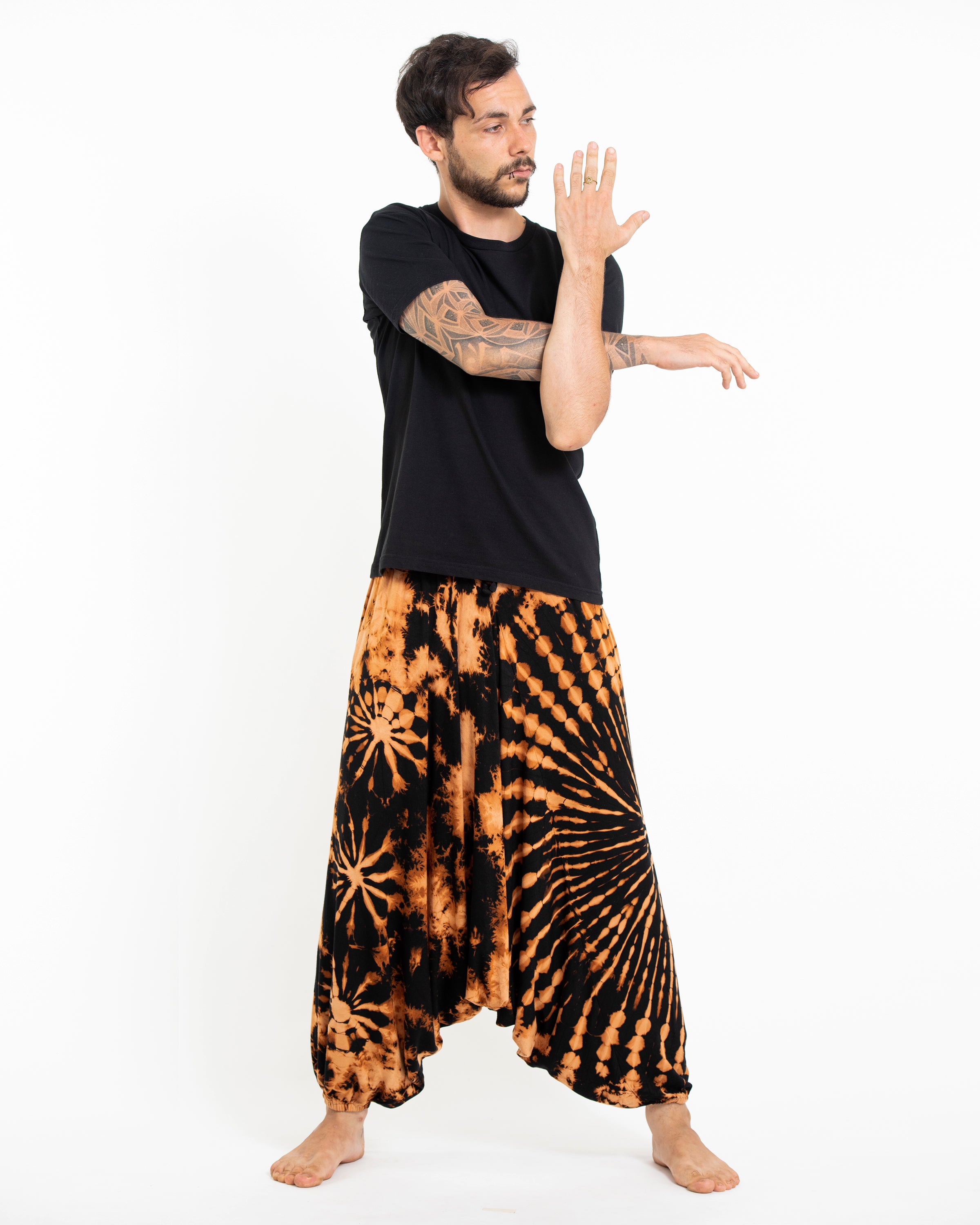 Soft Flex Mens Tie Dye Low Cut Harem Pants in Black