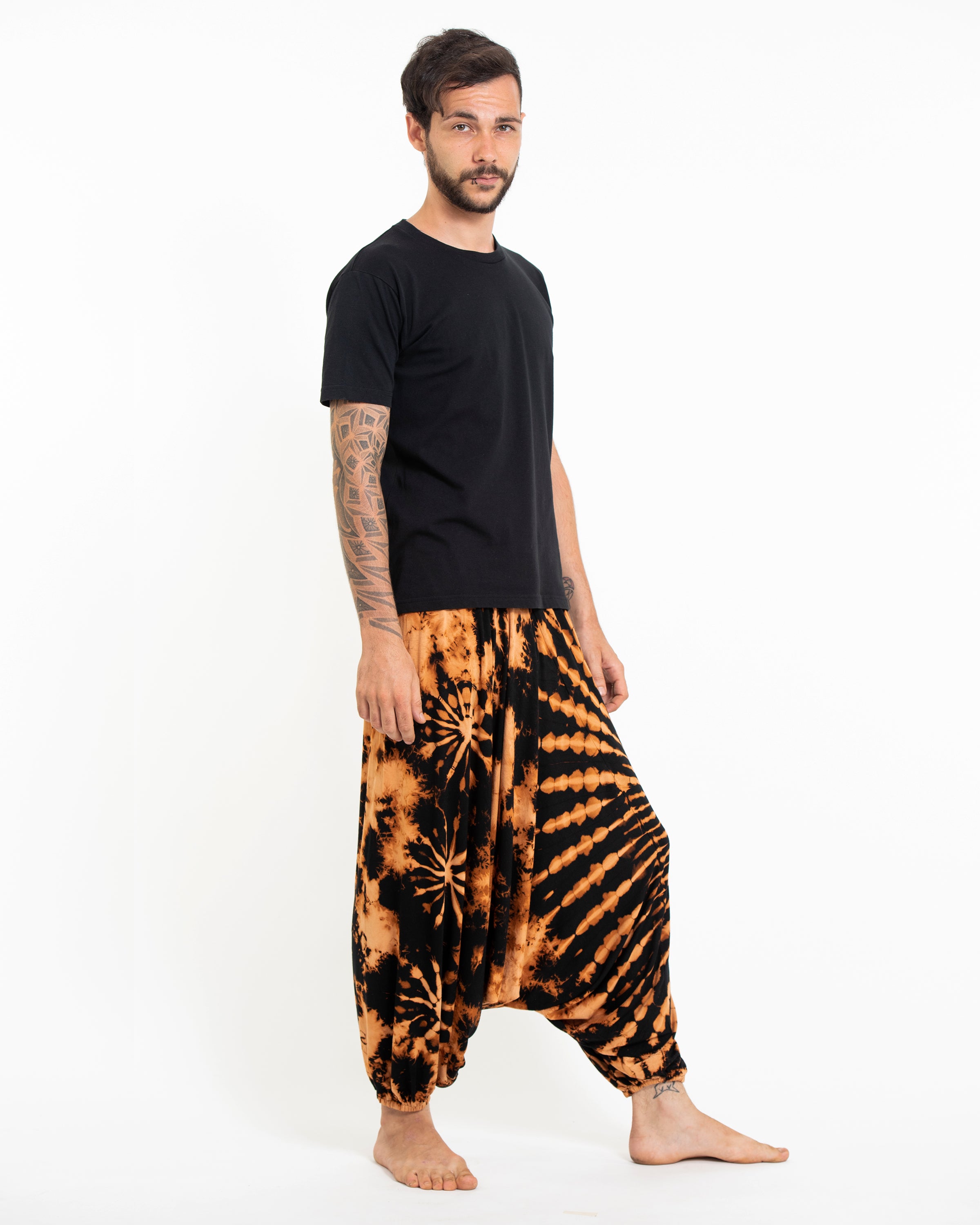 Soft Flex Mens Tie Dye Low Cut Harem Pants in Black
