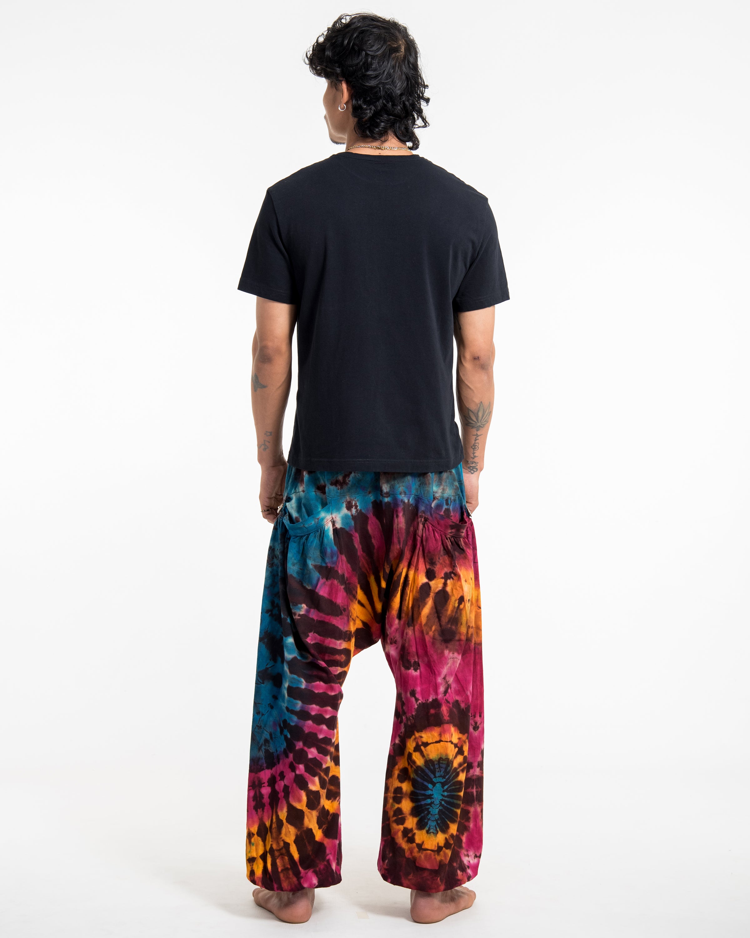 Tie Dye Cotton Men Harem Pants in Blue Brown
