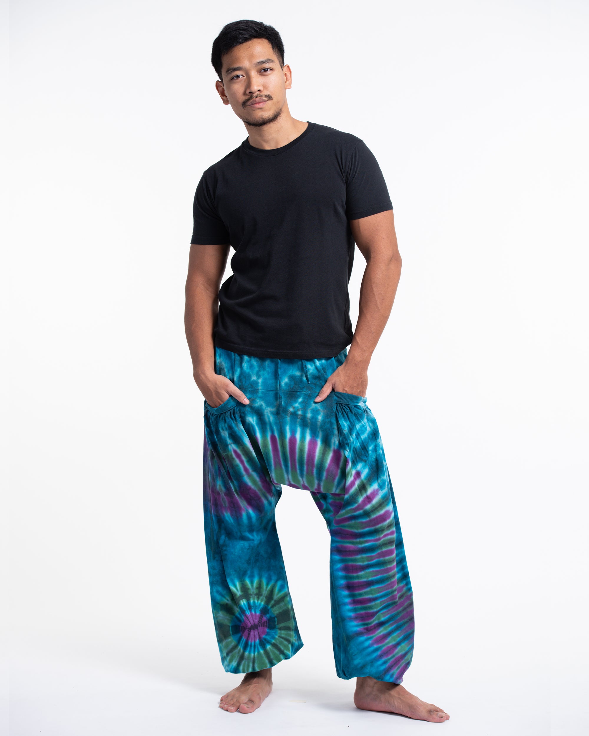 Tie Dye Cotton Men Harem Pants in Blue