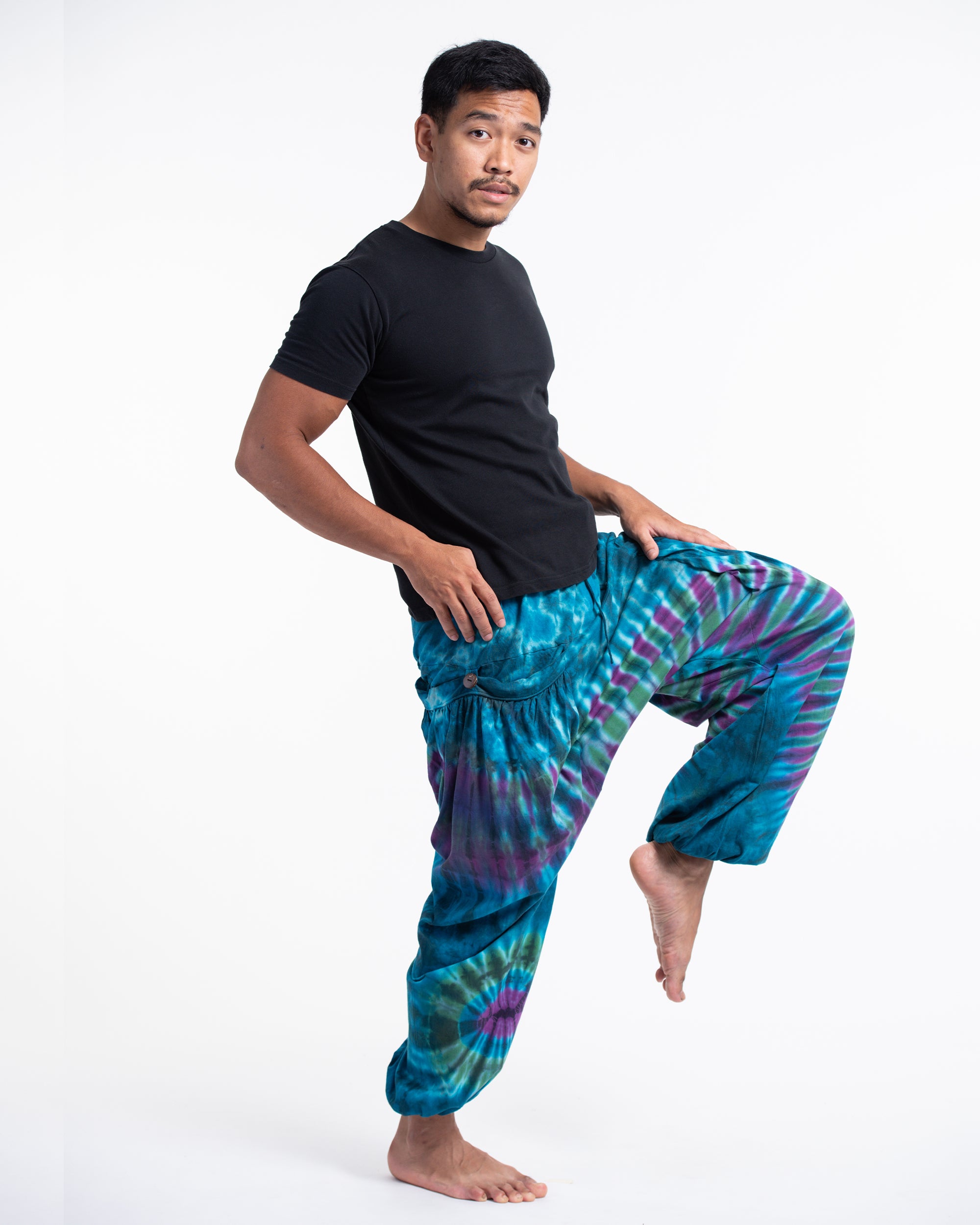 Tie Dye Cotton Men Harem Pants in Blue