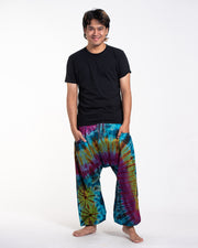 Tie Dye Cotton Men Harem Pants in Blue Yellow