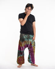 Tie Dye Cotton Men Harem Pants in Green Pink