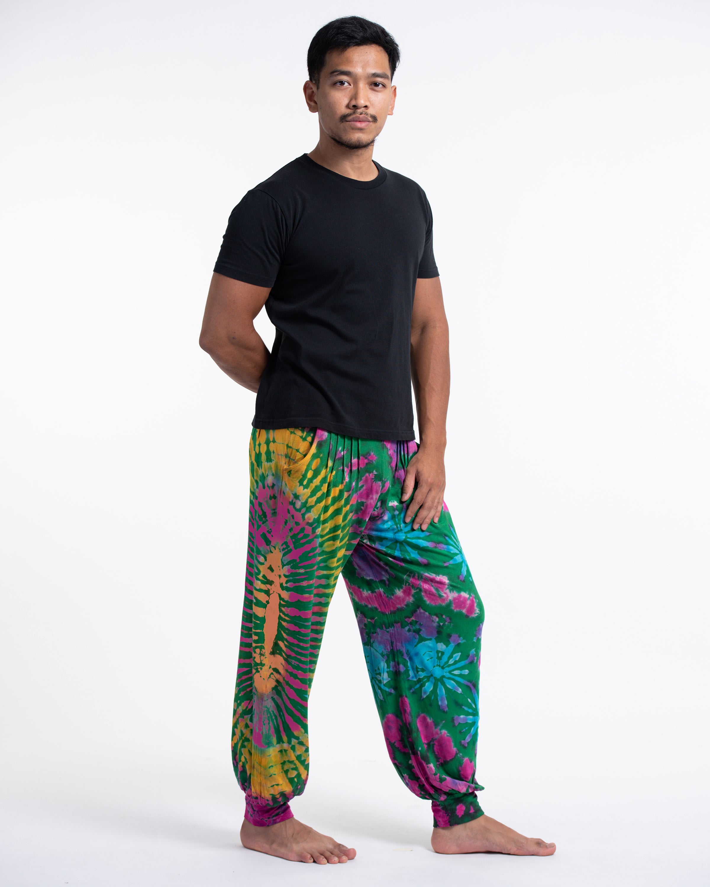 Soft Flex Mens Tie Dye Harem Pants in Green