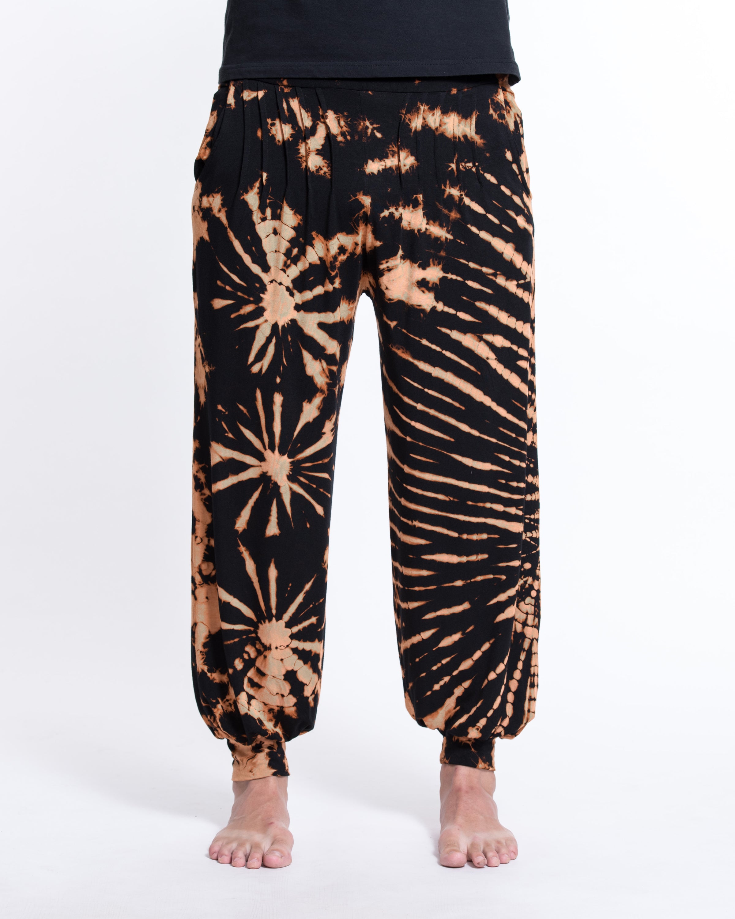 Soft Flex Mens Tie Dye Harem Pants in Black Orange