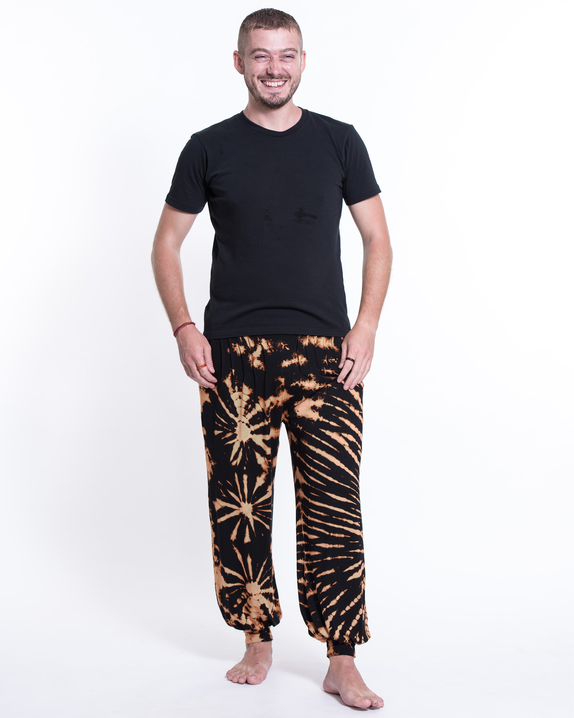 Soft Flex Mens Tie Dye Harem Pants in Black Orange