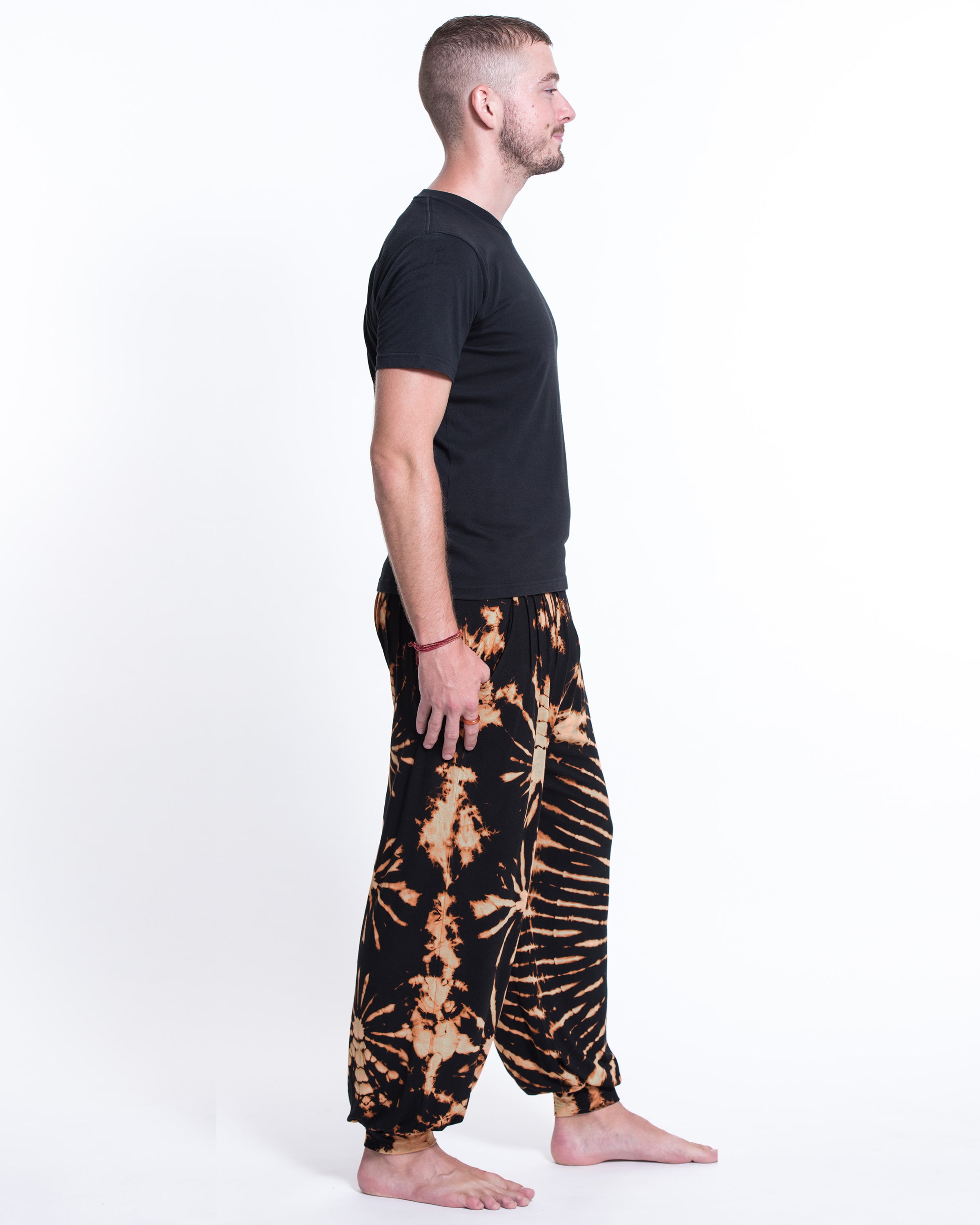 Soft Flex Mens Tie Dye Harem Pants in Black Orange
