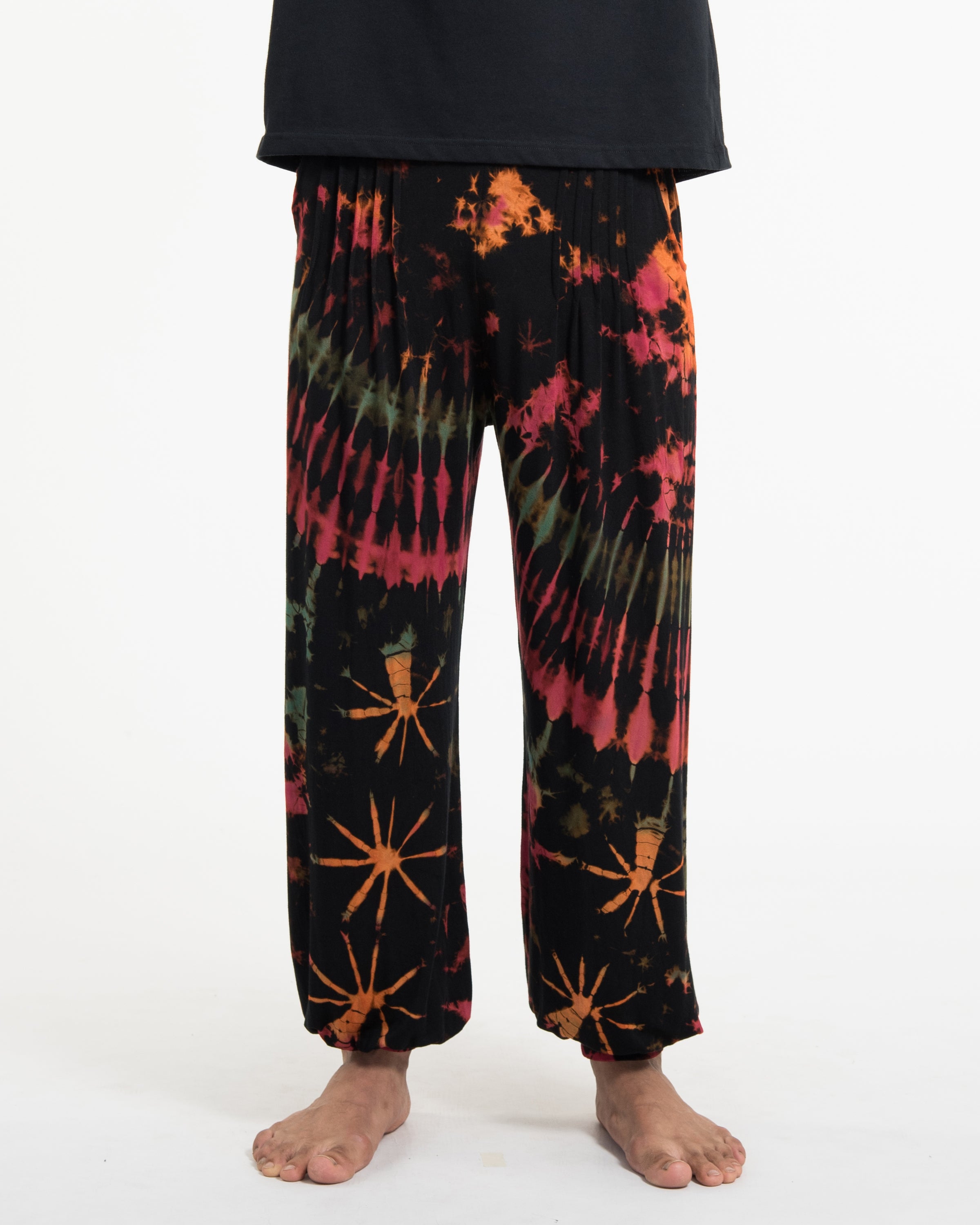 Soft Flex Mens Tie Dye Harem Pants in Black Pink