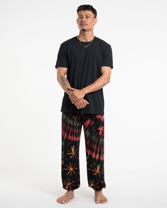 Tie Dye Cotton Men Harem Pants in Black Pink