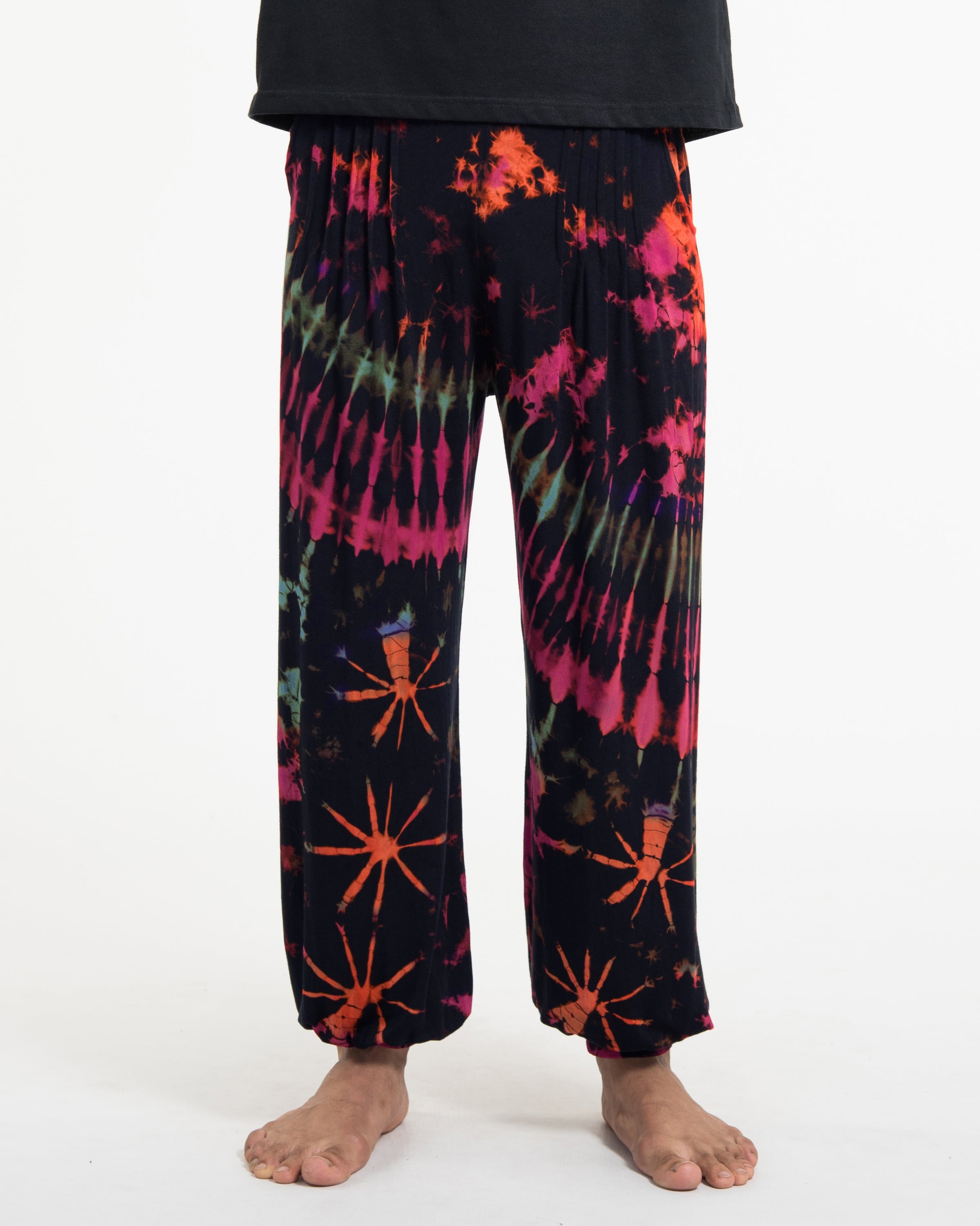 Soft Flex Mens Tie Dye Harem Pants in Black Pink