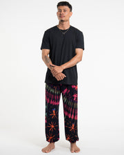 Soft Flex Mens Tie Dye Harem Pants in Black Pink
