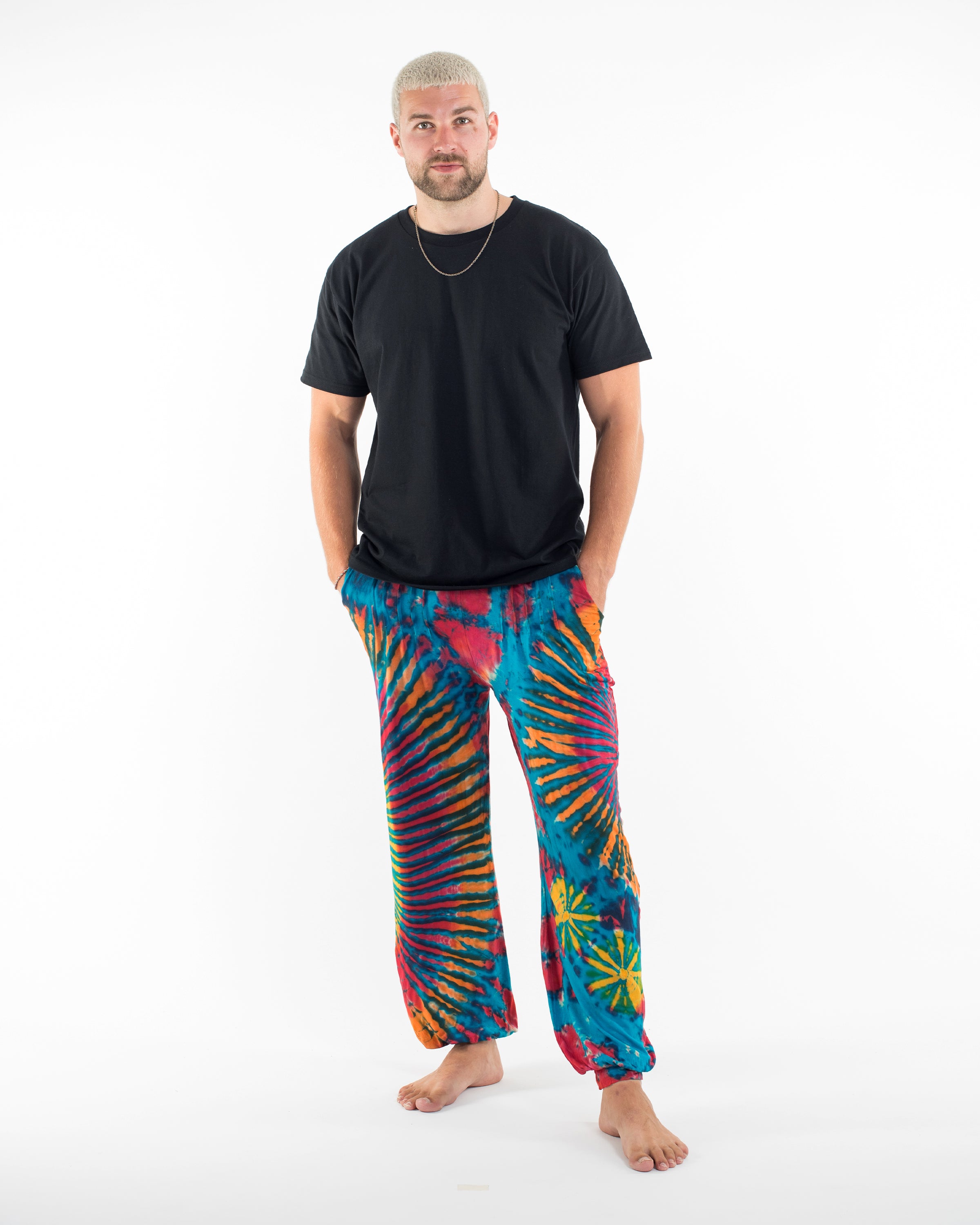 Soft Flex Mens Tie Dye Harem Pants in Blue