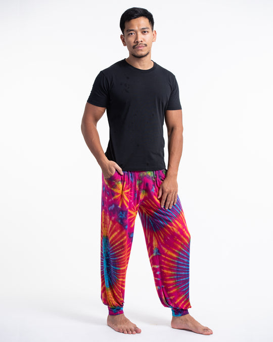 Tie Dye Cotton Men Harem Pants in Pink
