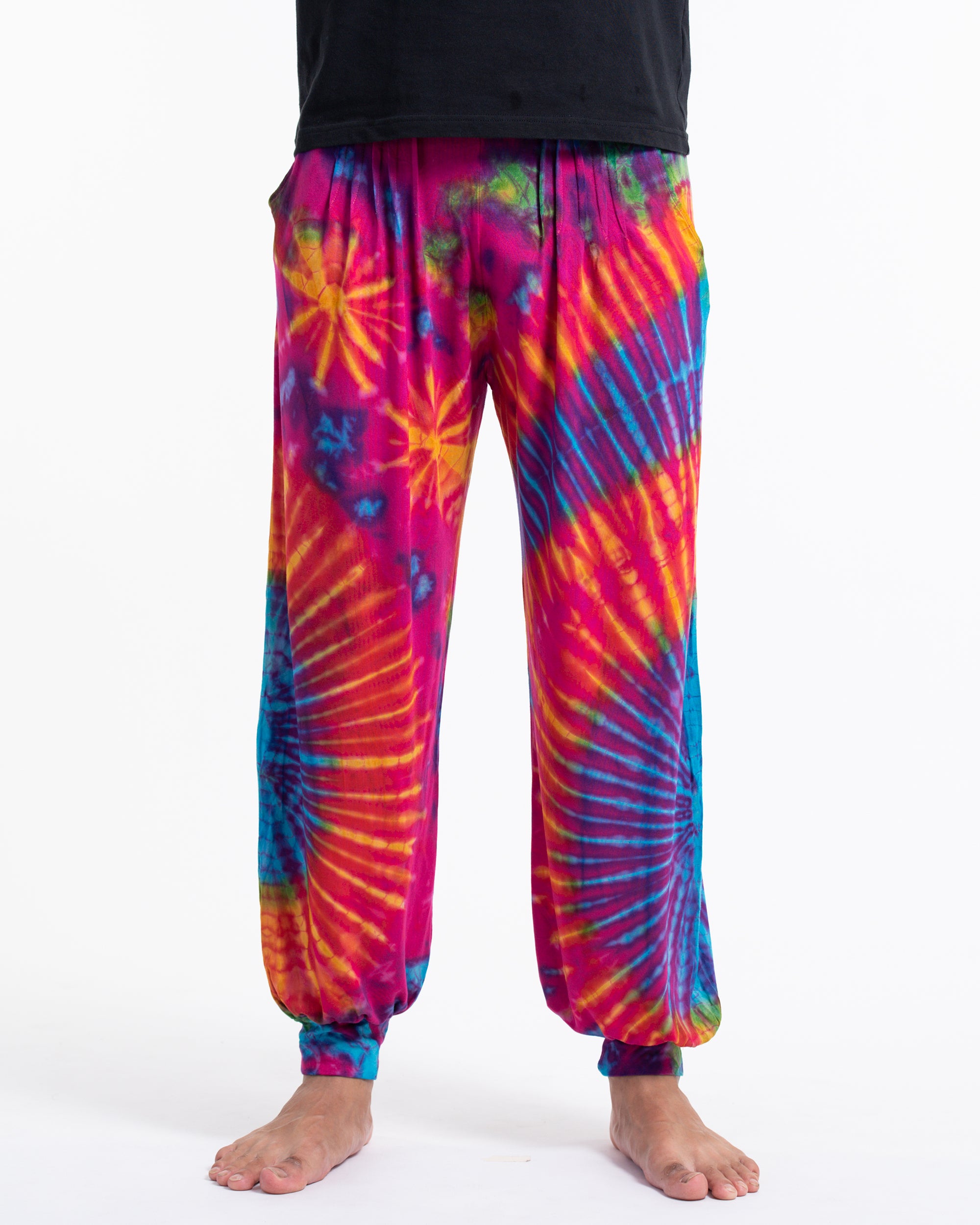 Soft Flex Mens Tie Dye Harem Pants in Pink