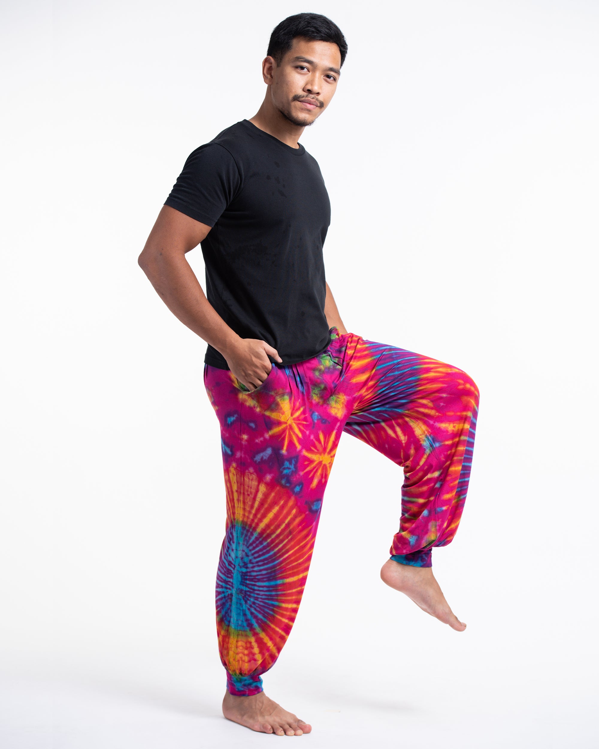 Soft Flex Mens Tie Dye Harem Pants in Pink