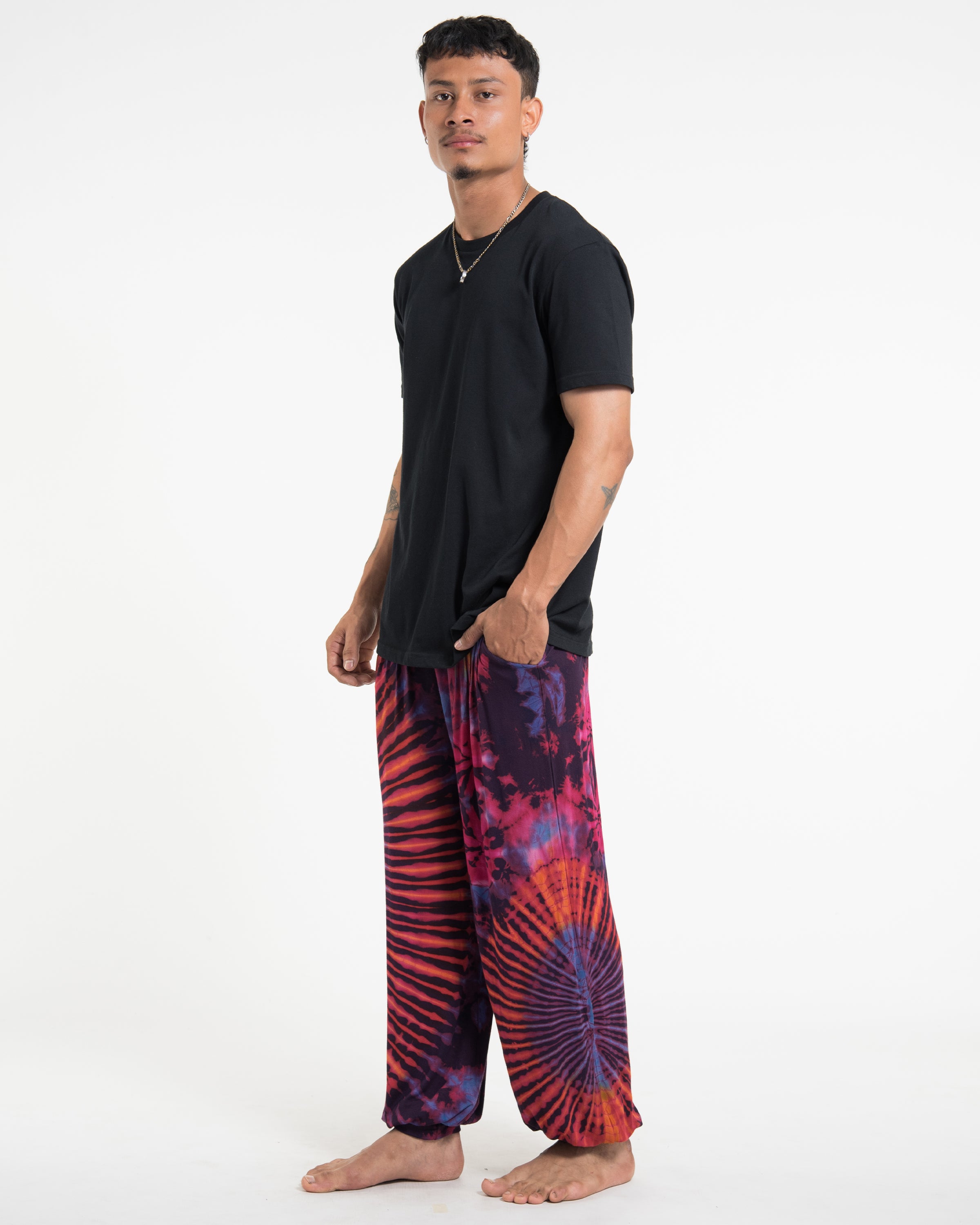 Soft Flex Mens Tie Dye Harem Pants in Purple