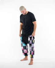 Tie Dye Cotton Men Harem Pants in Patchwork Black Candy