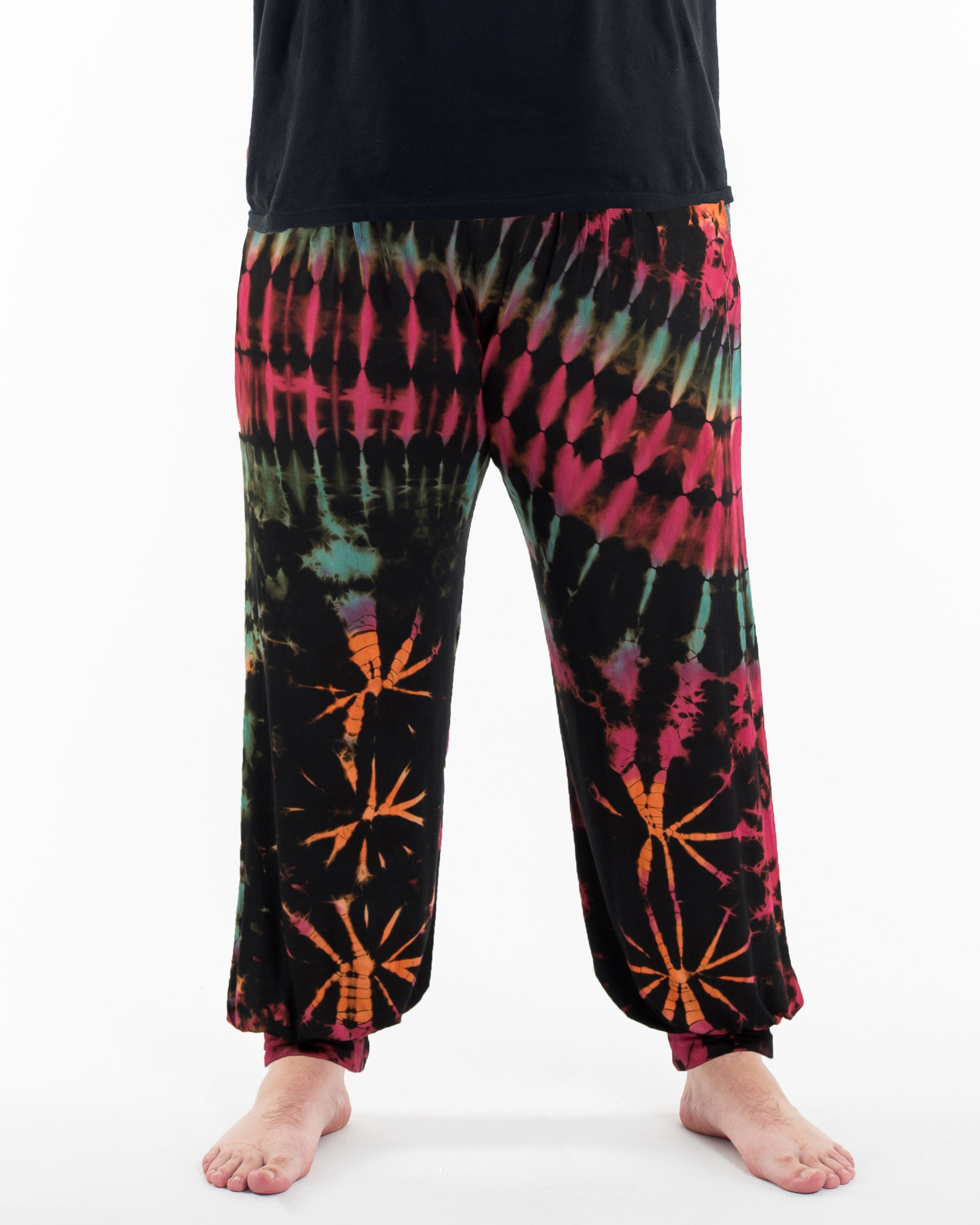 Plus Size Soft Flex Mens Tie Dye Harem Pants in Black Pink