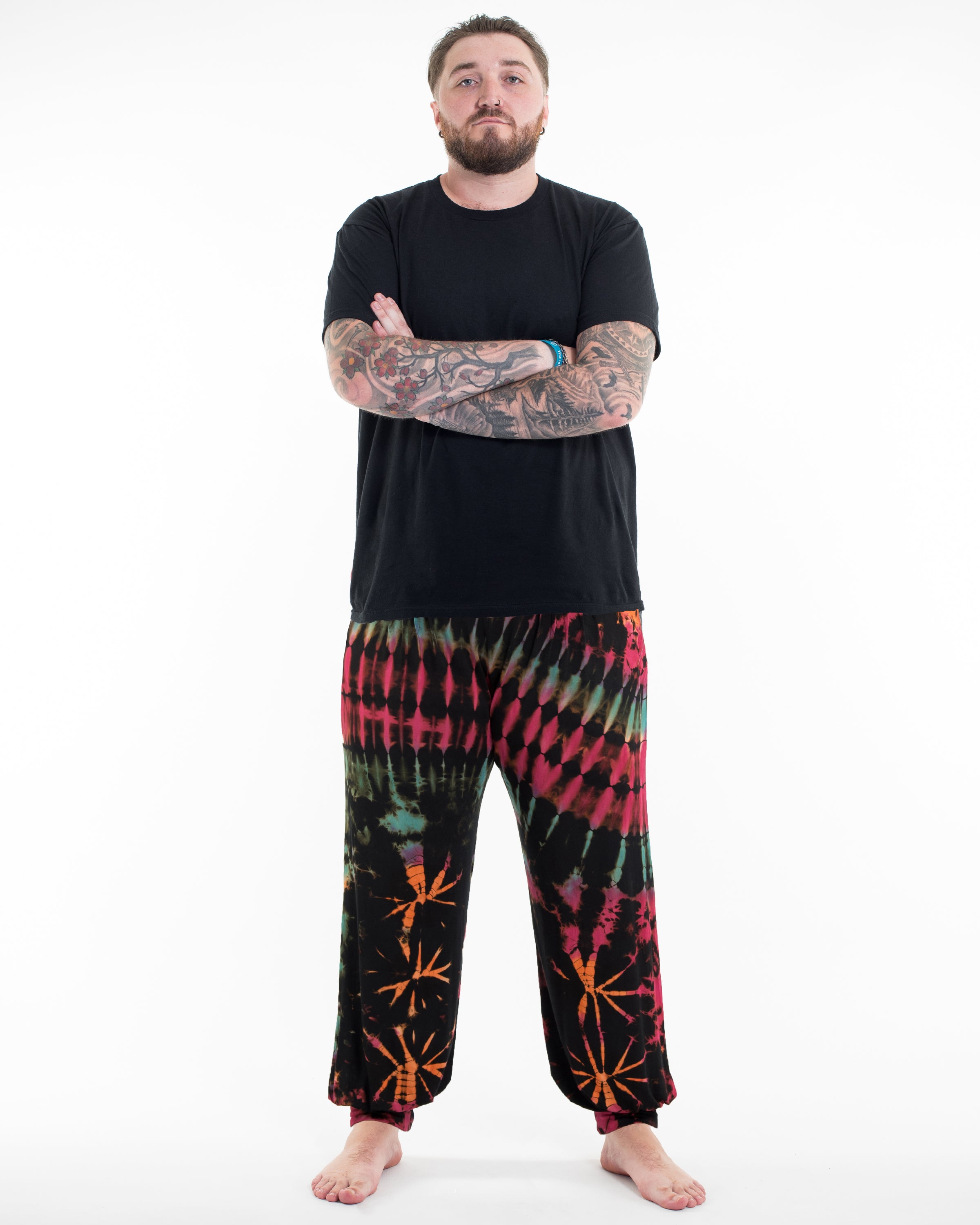 Plus Size Soft Flex Mens Tie Dye Harem Pants in Black Pink