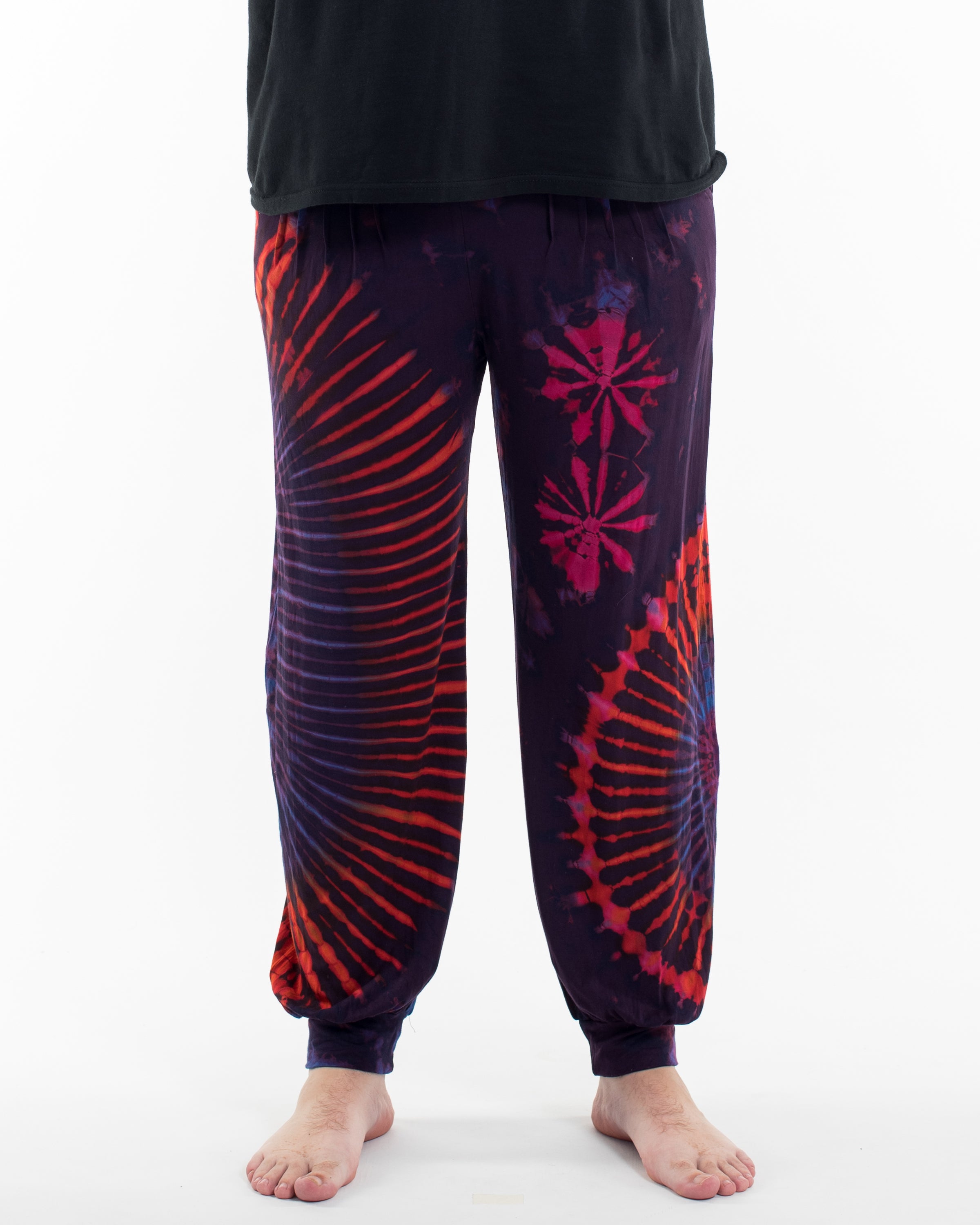 Plus Size Soft Flex Mens Tie Dye Harem Pants in Purple