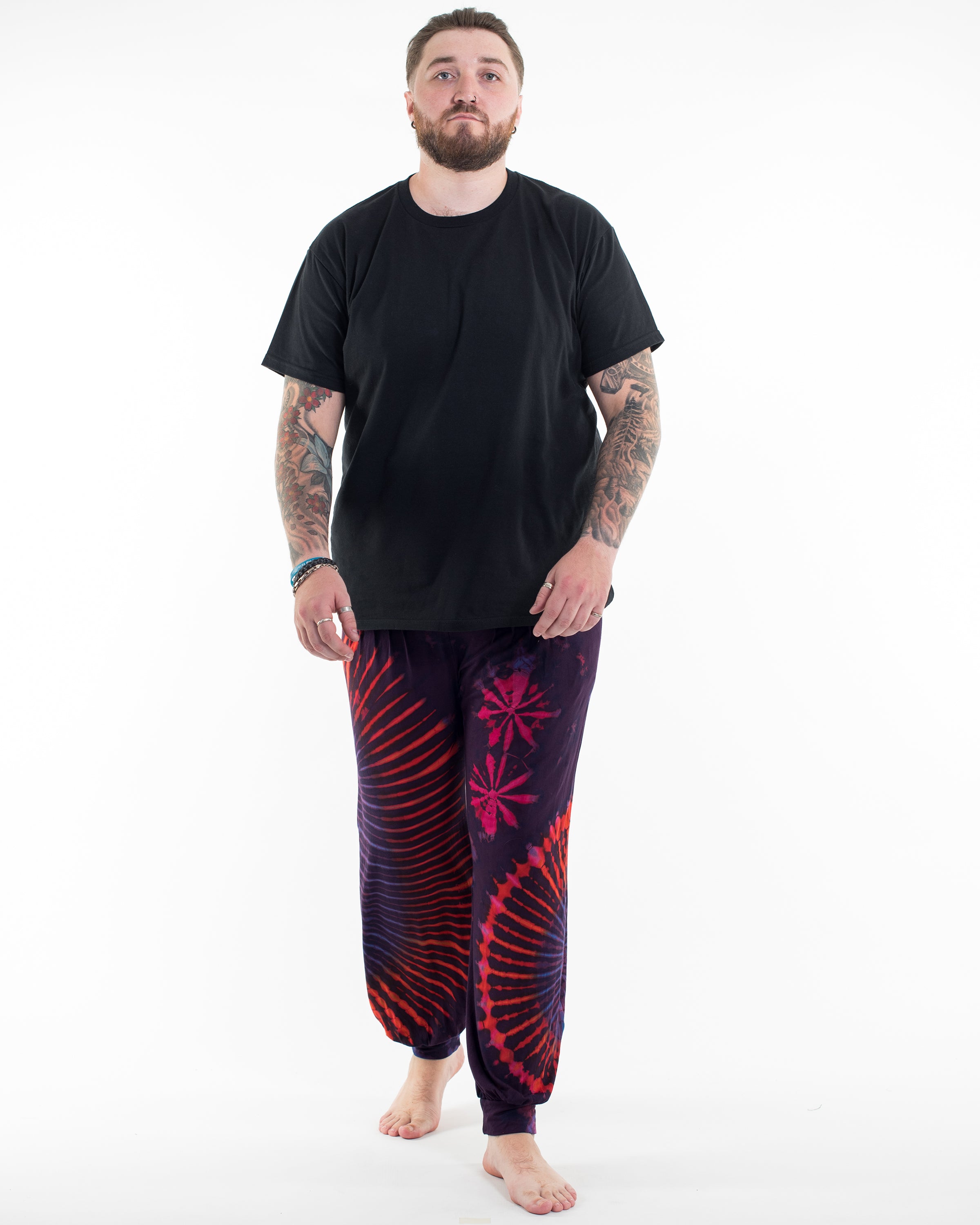 Plus Size Soft Flex Mens Tie Dye Harem Pants in Purple