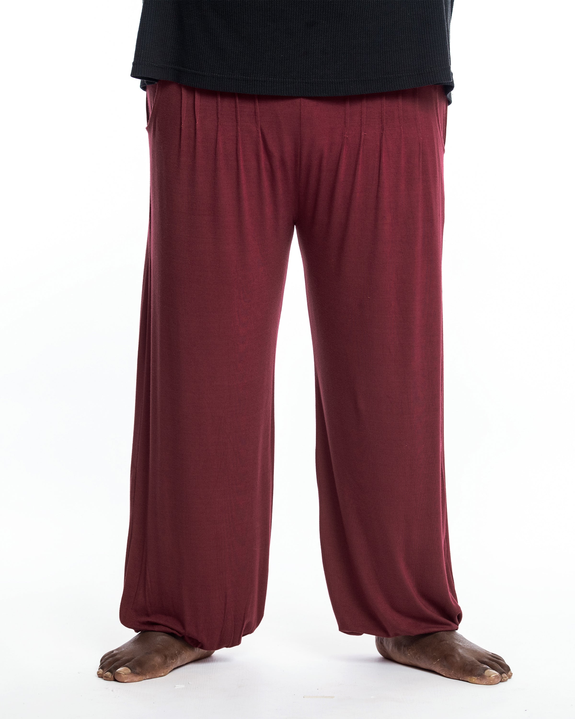 Plus Size Soft Flex Mens Harem Pants in Solid Maroon