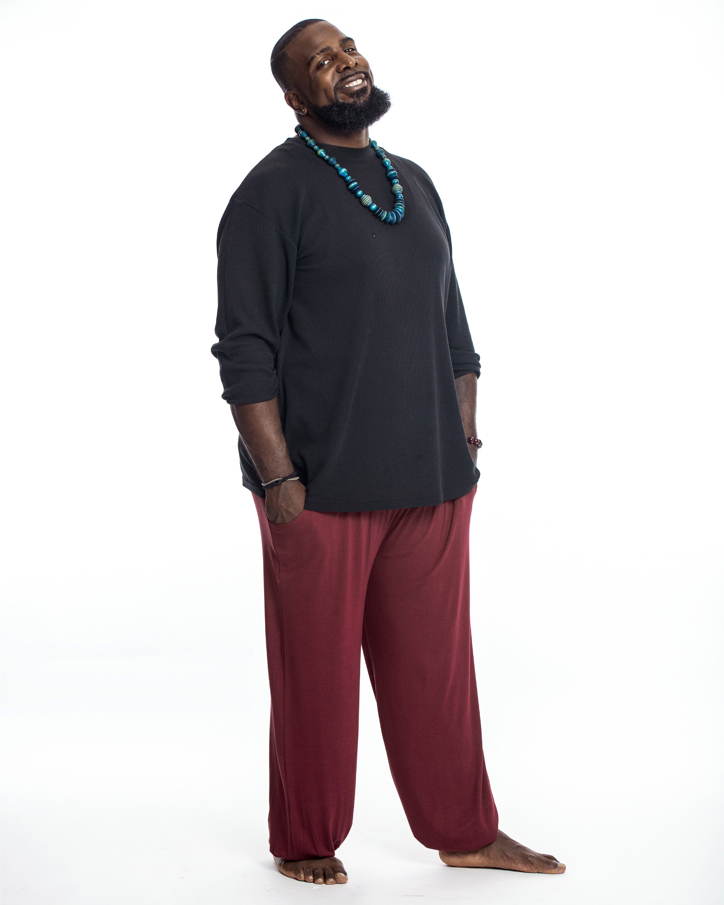Plus Size Soft Flex Mens Harem Pants in Solid Maroon