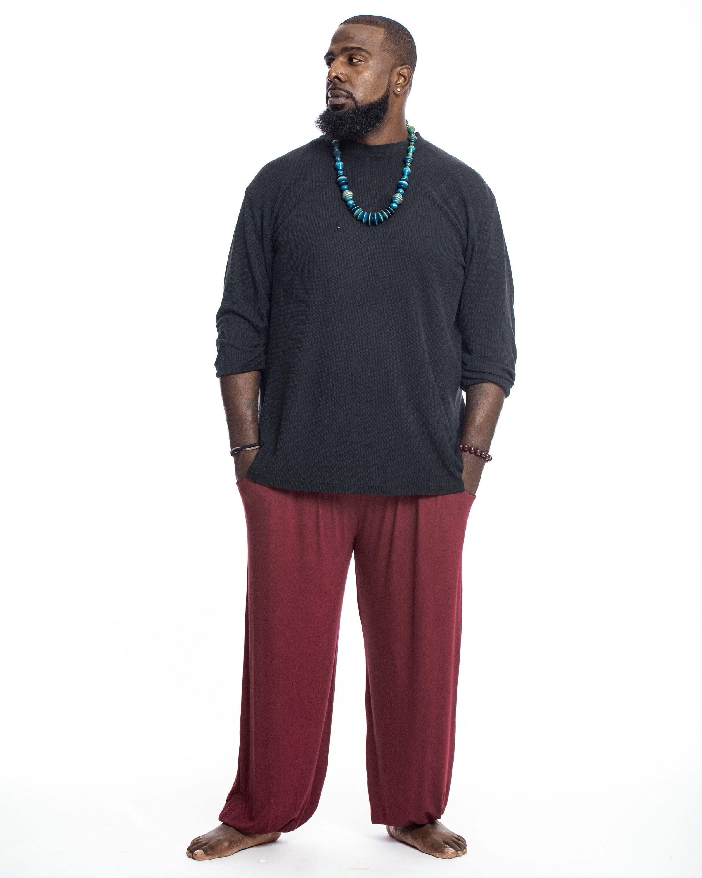 Plus Size Soft Flex Mens Harem Pants in Solid Maroon