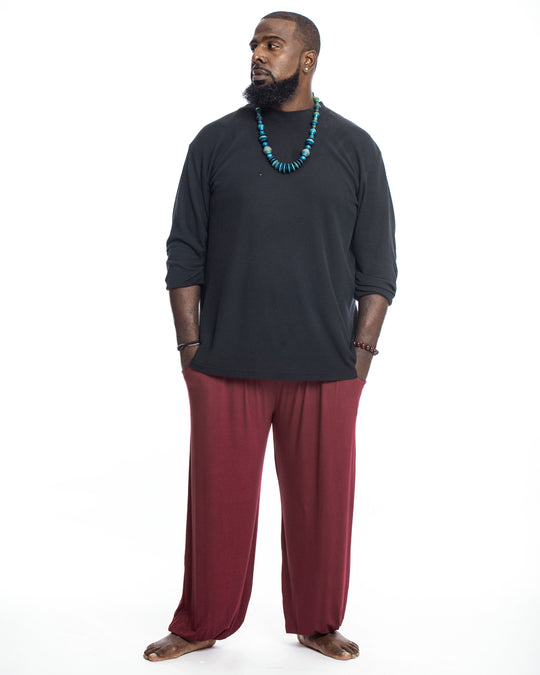 Plus Size Cotton Men Harem Pants in Solid Maroon