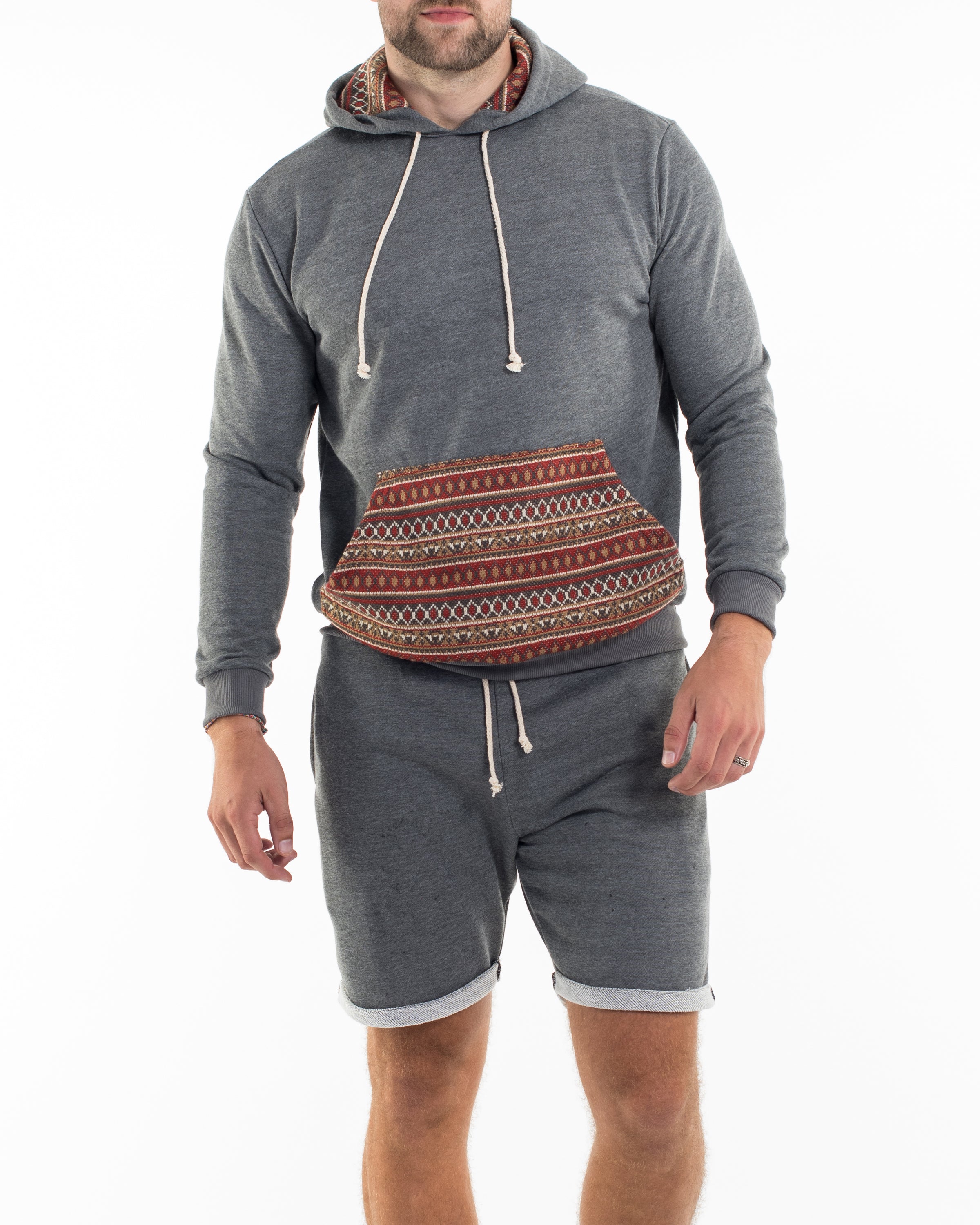 Men's Terry Shorts with Tribal Pockets in Black (Size M - XL)